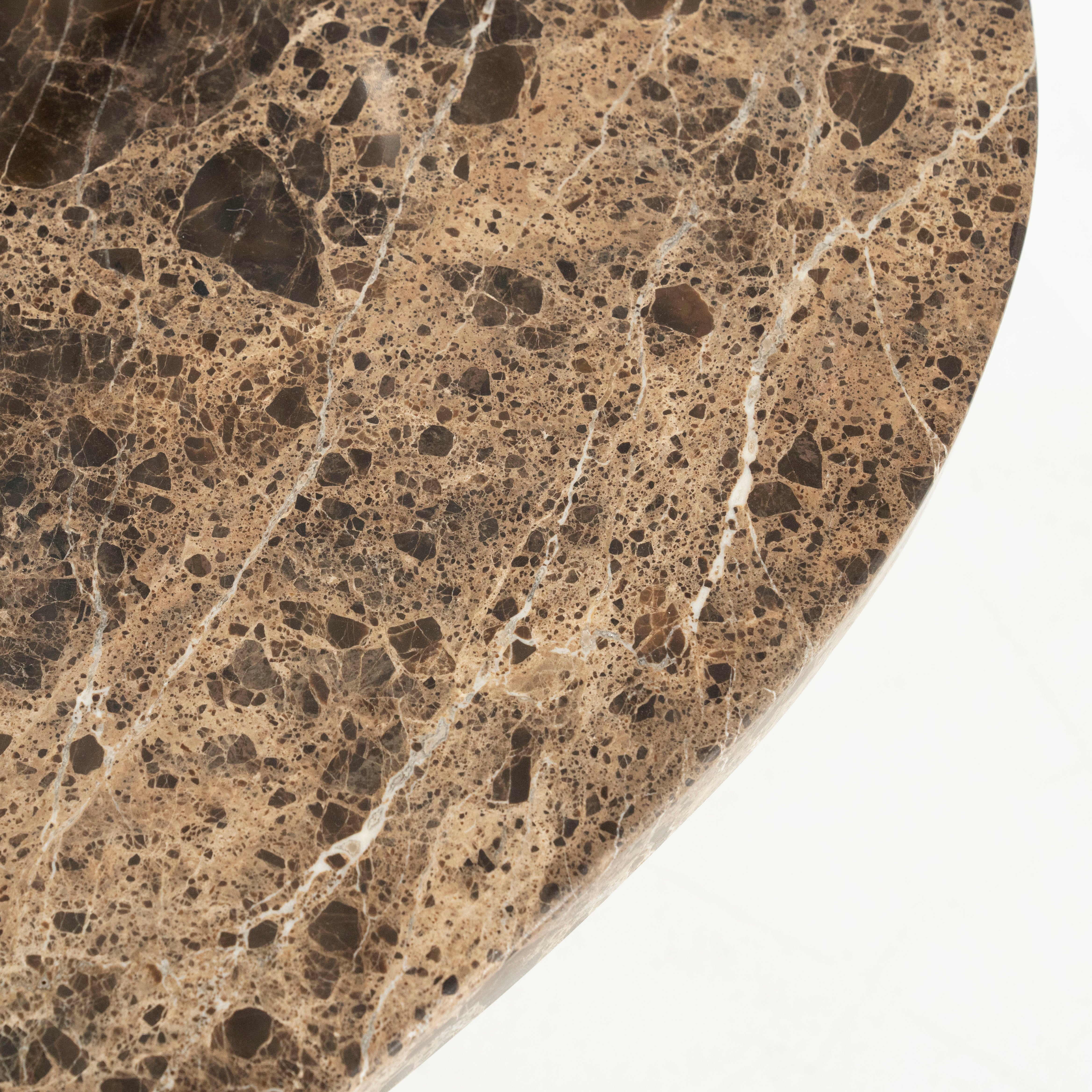 Koffietafel BRADLEY donkerbruin marmer met houten basis