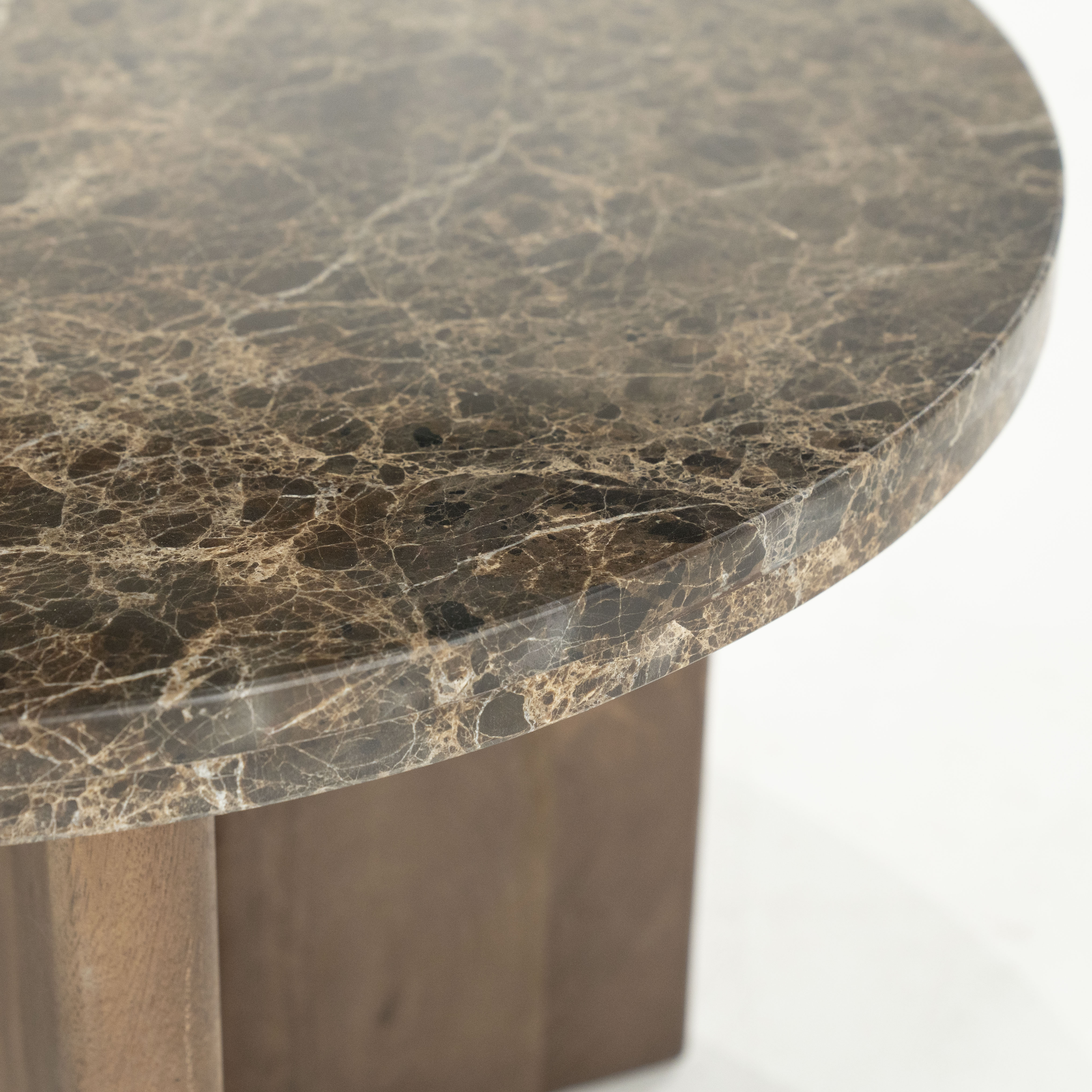 Zijtafel LANDO donkerbruin marmer met houten basis