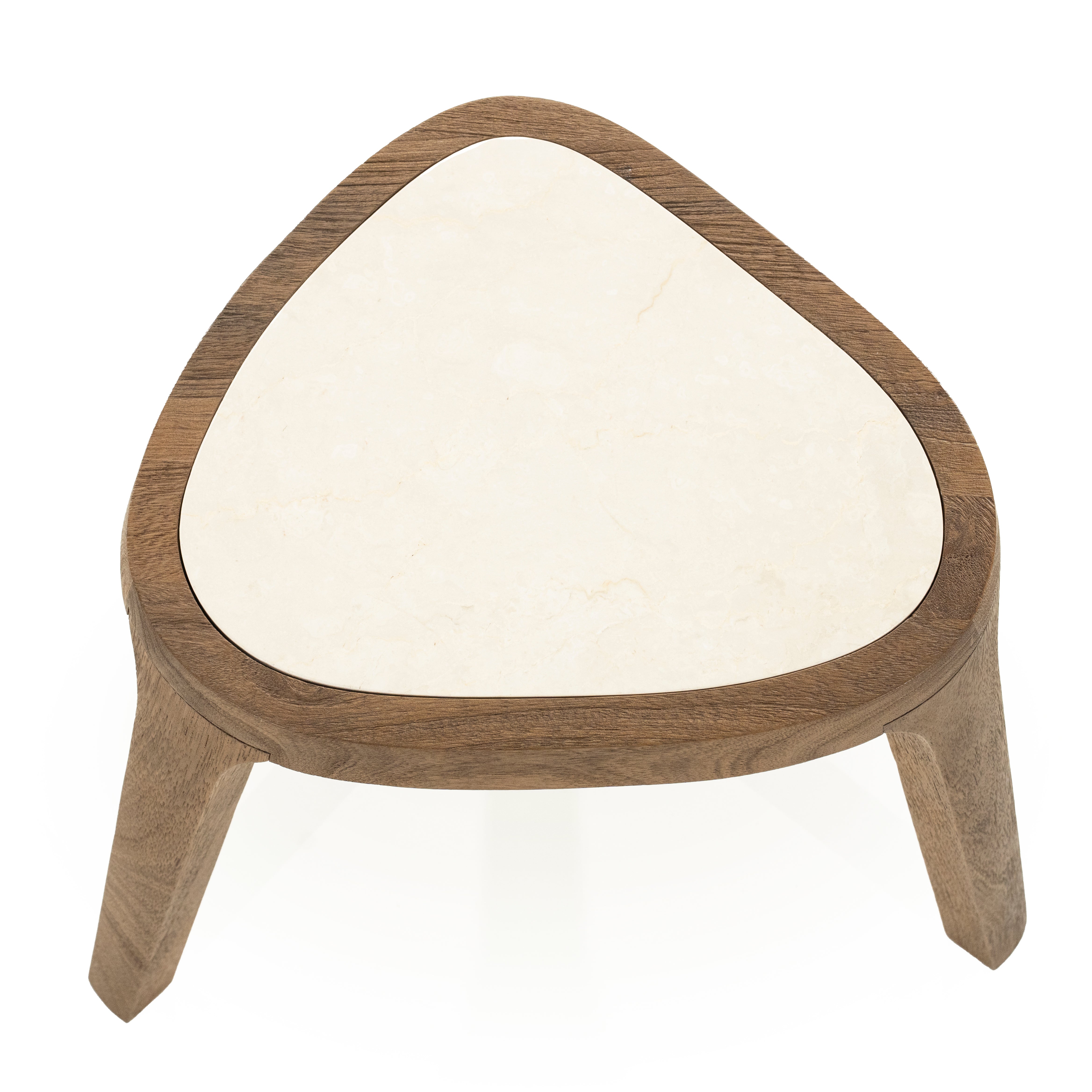 Beistelltisch FRED cremefarbener Marmor mit Holzgestell