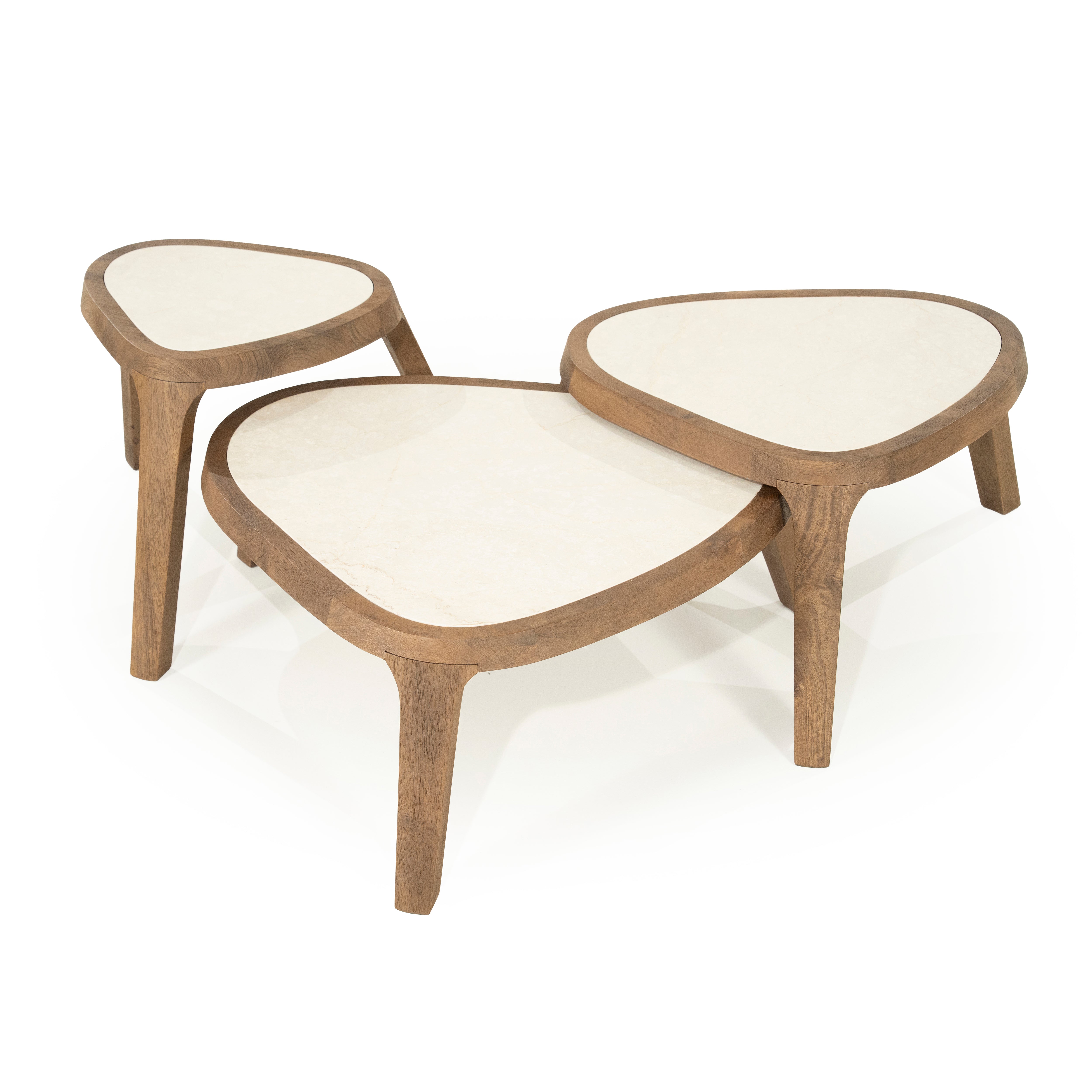 Beistelltisch FRED cremefarbener Marmor mit Holzgestell