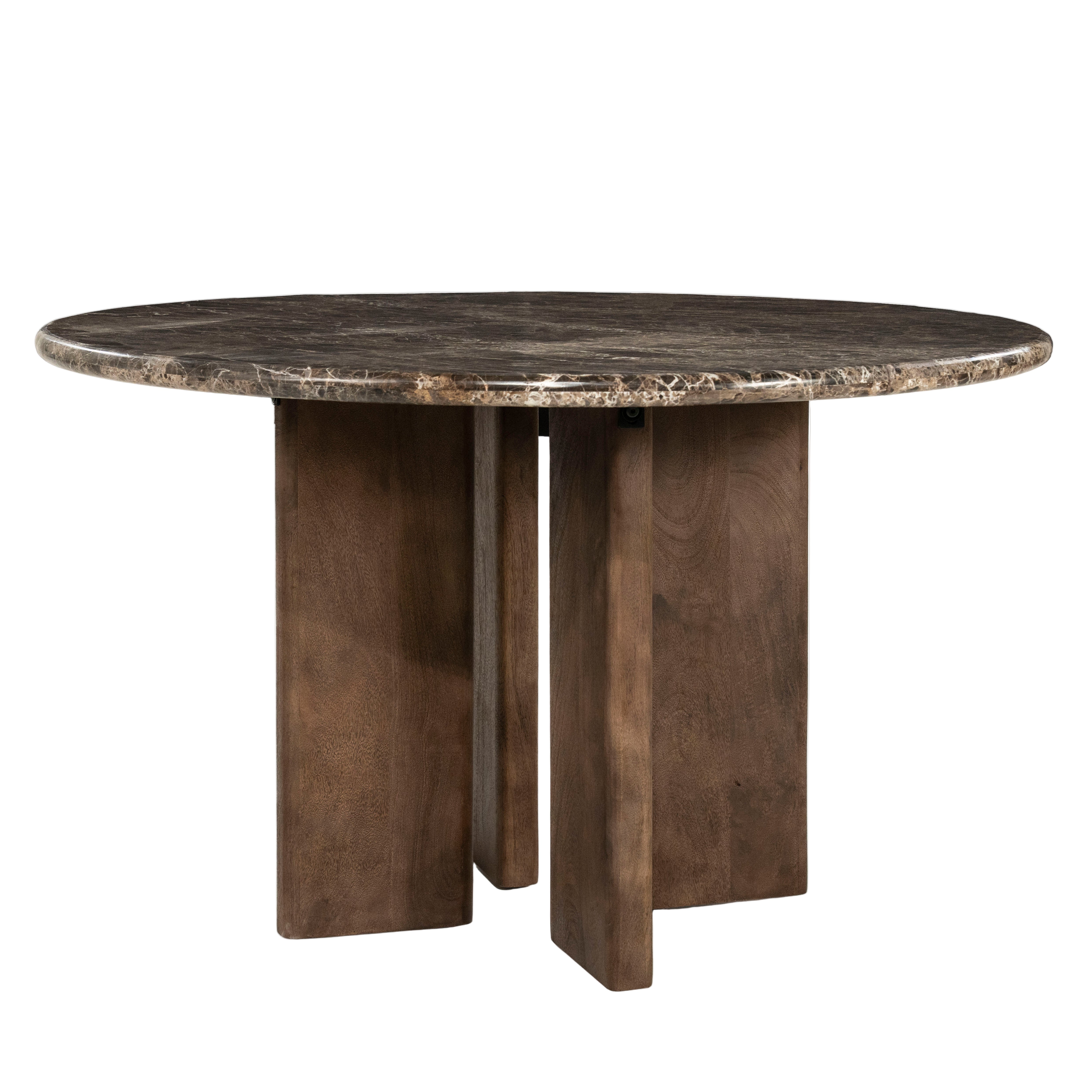LANDO table dark brown marble with wooden base