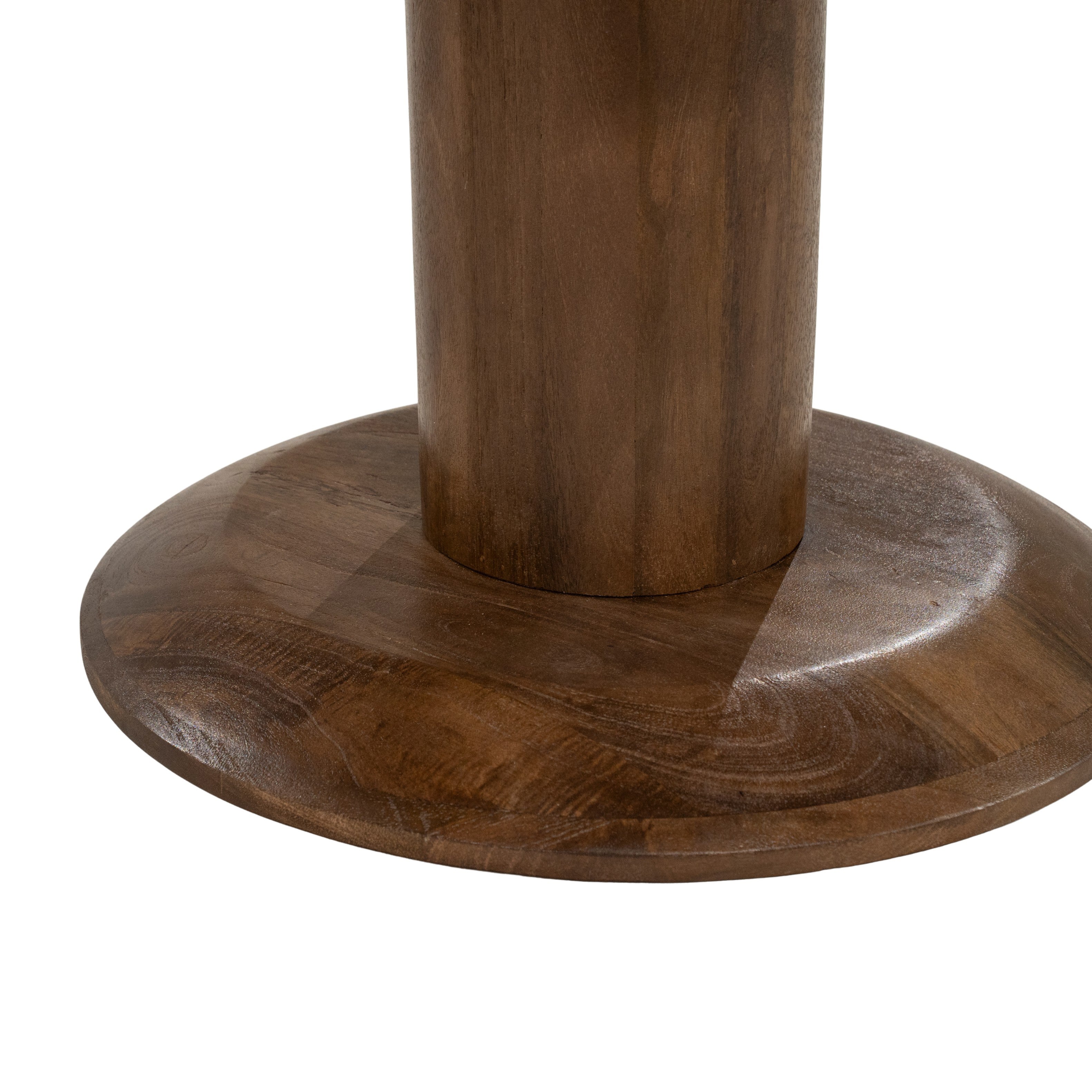 Ronde tafel TED met een marmeren blad en een basis van mango-hout.