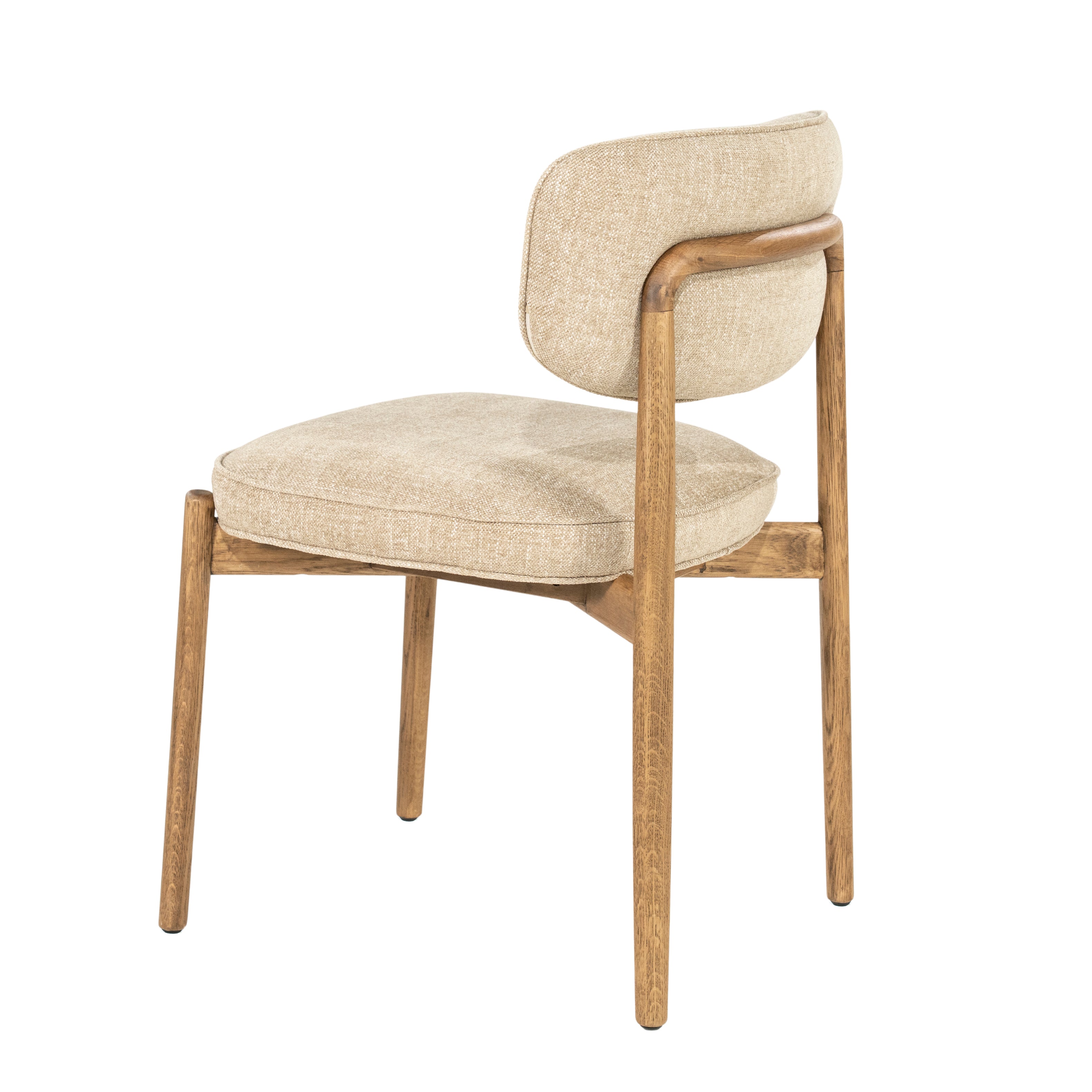 Beige RUNE stoel met een eikenhouten basis