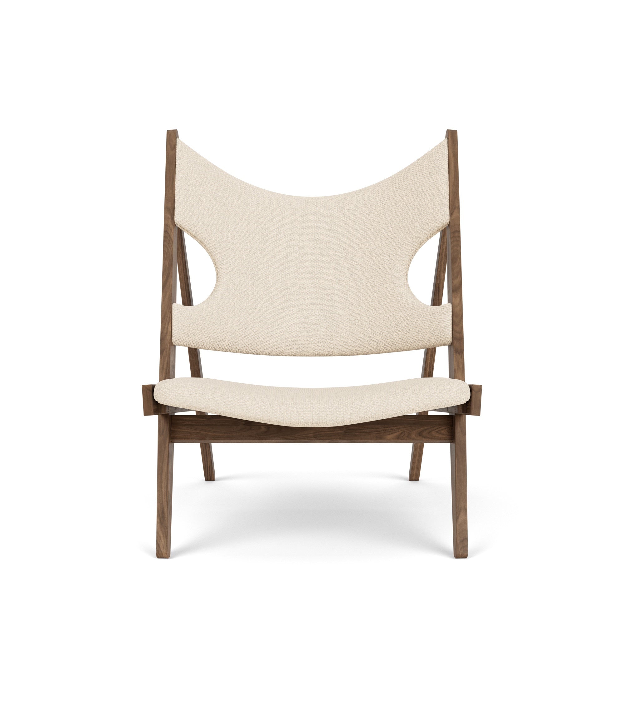 KNITTING cream armchair with walnut base