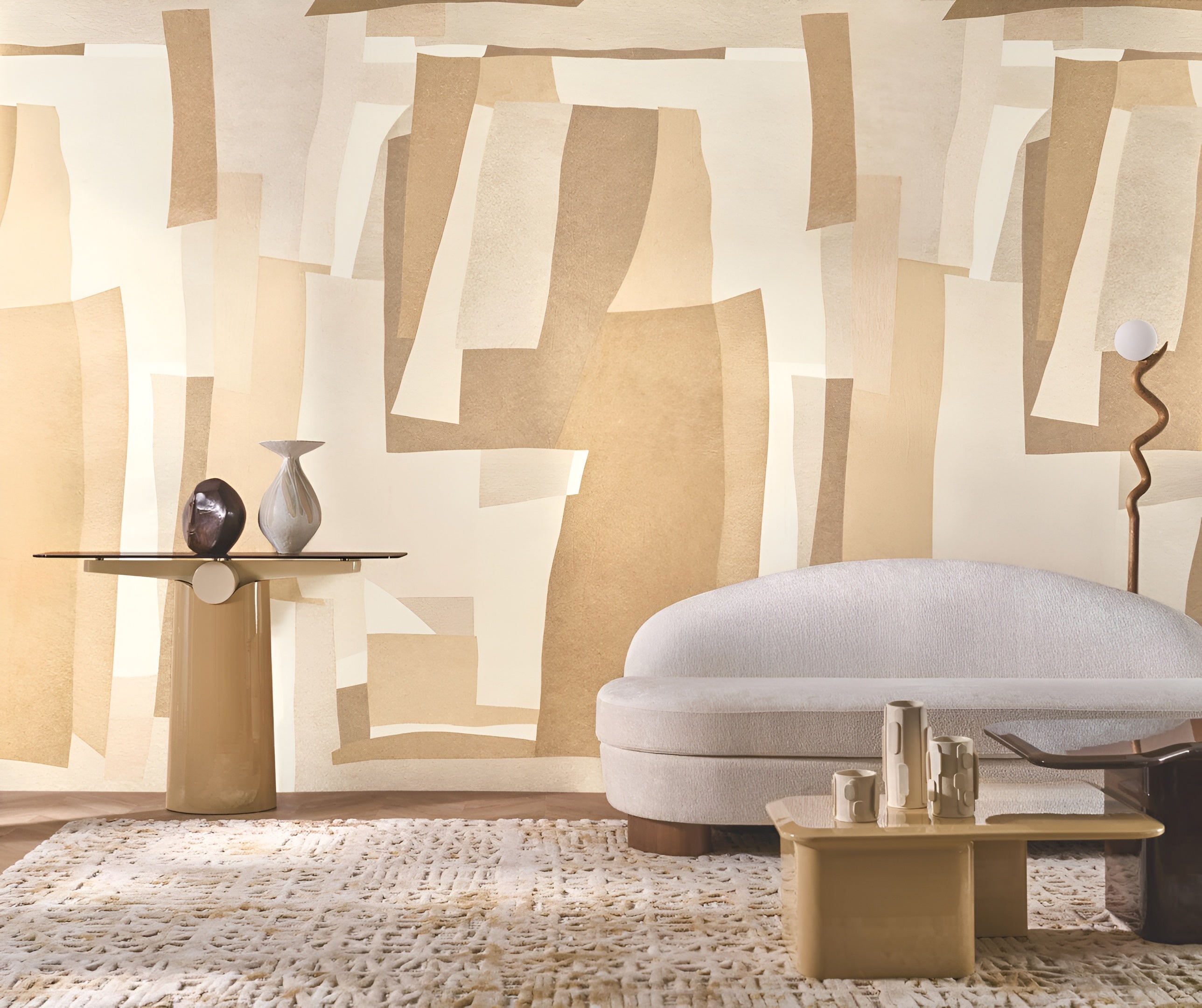 Textilwandbild mit abstraktem Motiv VERNISSAGE - SABLE CAMEL beige
