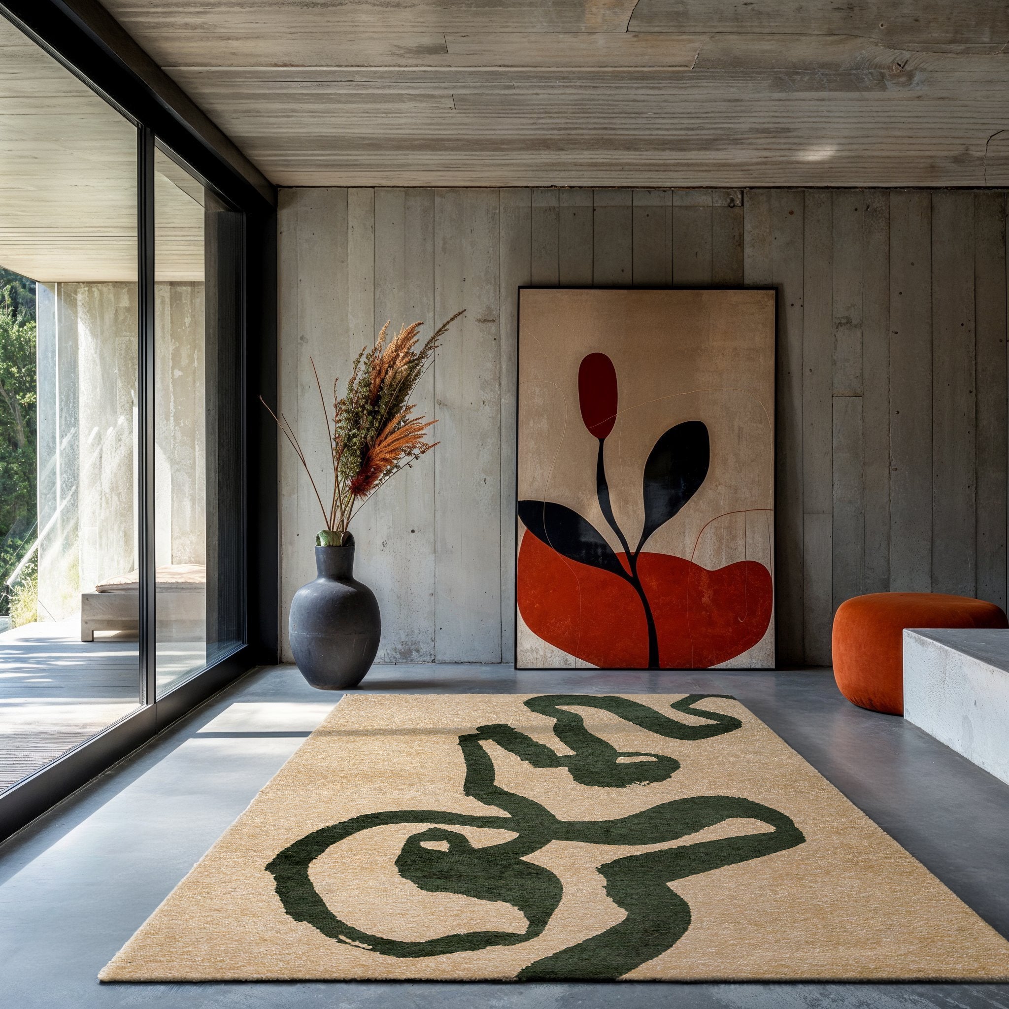 RIBBON Beige Carpet with Dark Green