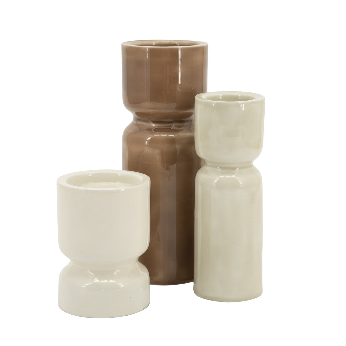 ROANY DUO kaarsenhouder set bruin met wit en beige