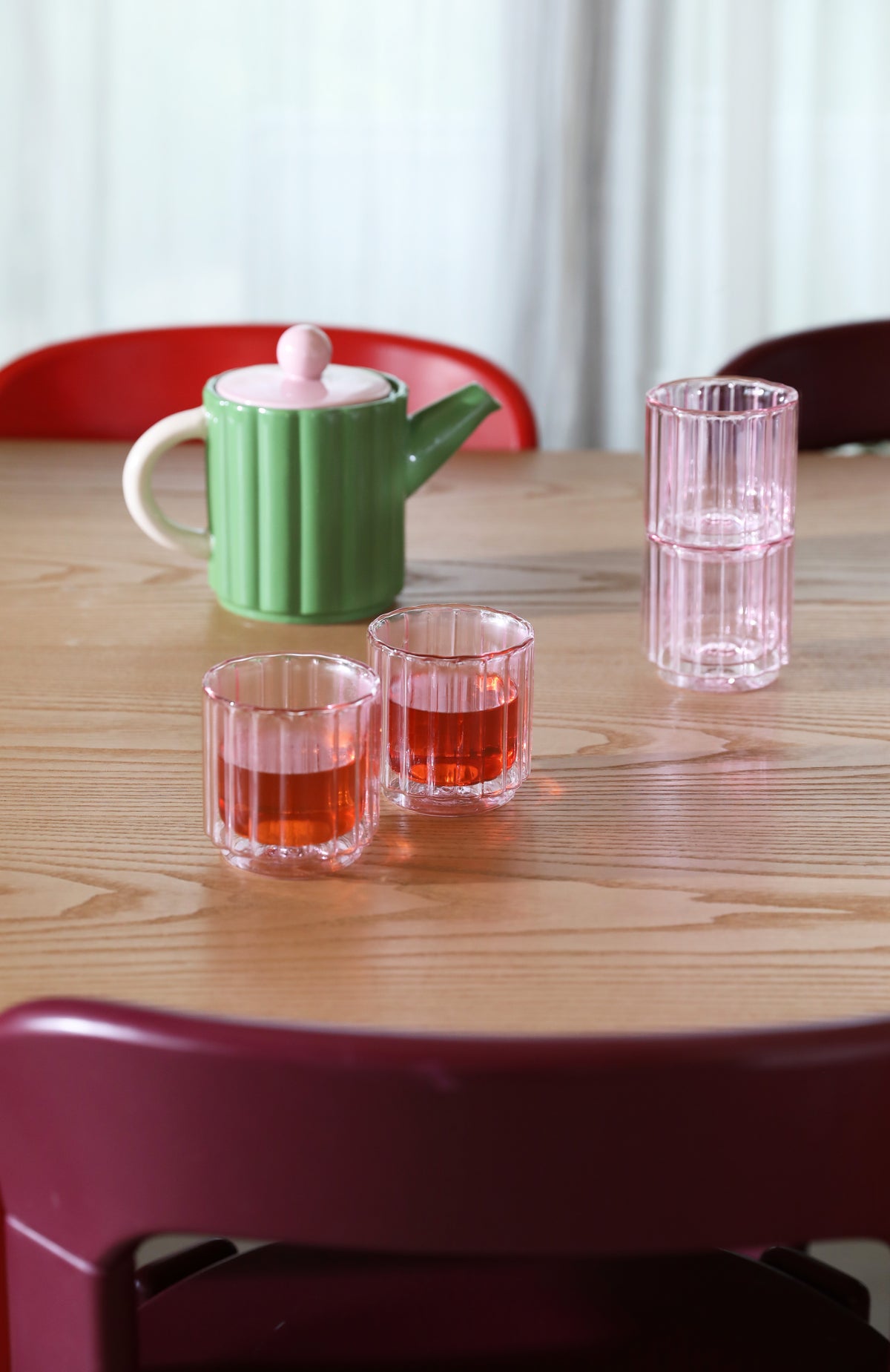 Transparante roze TUBE glazen set