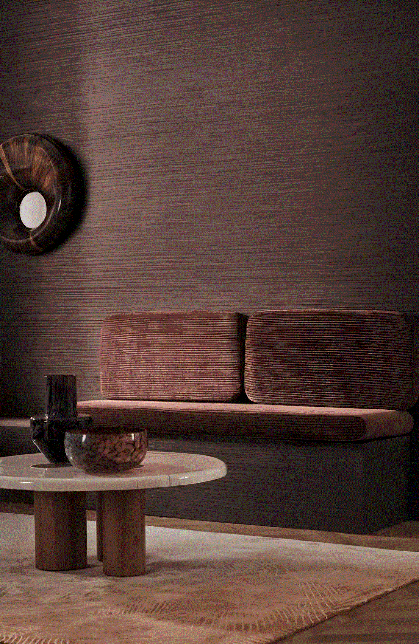 Structuurtapijt dat canvas imiteert VENIZIA - MARRON GLACÉ warme bruin