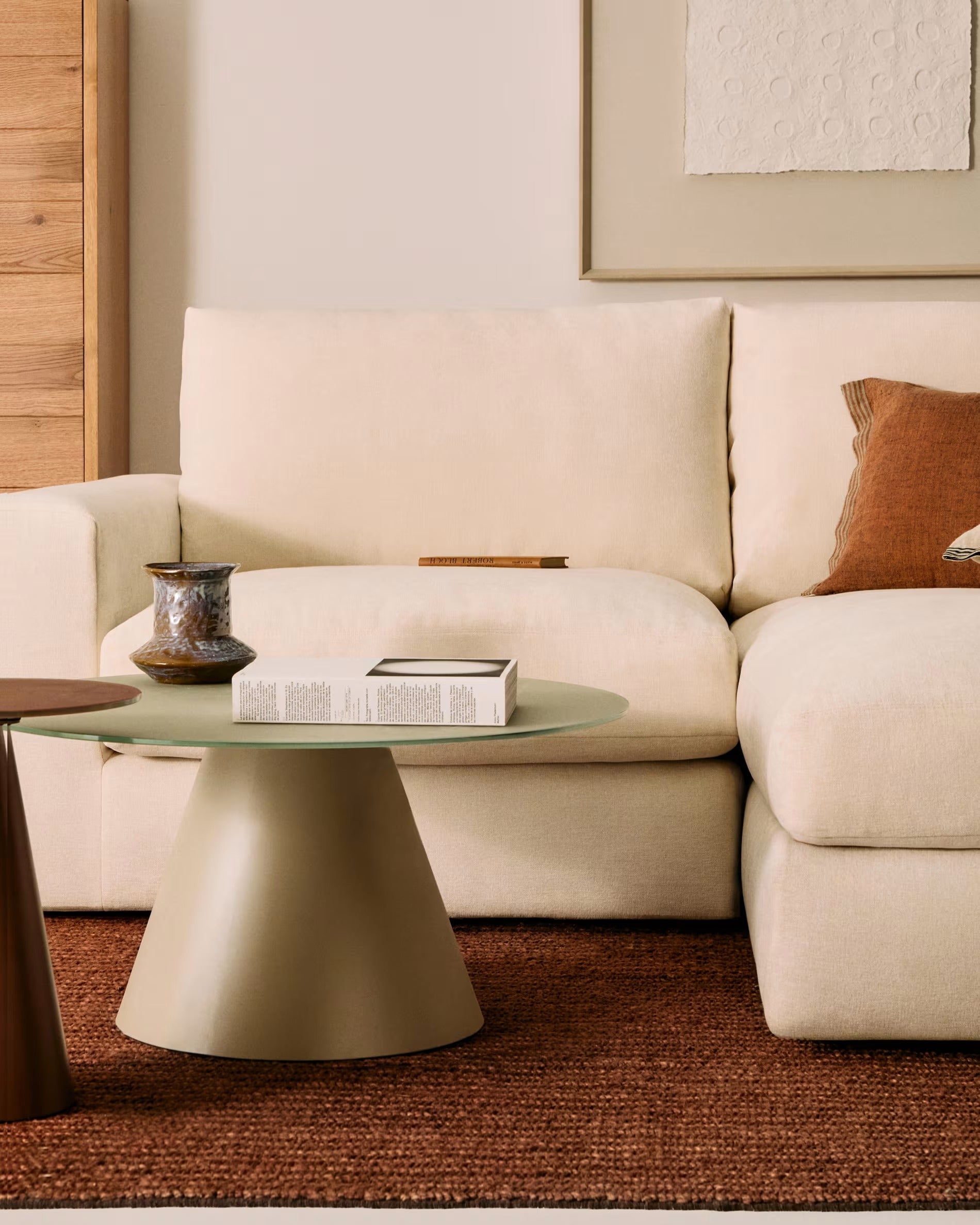 Driepersoons hoekbank rechts ALEA ecru chenille