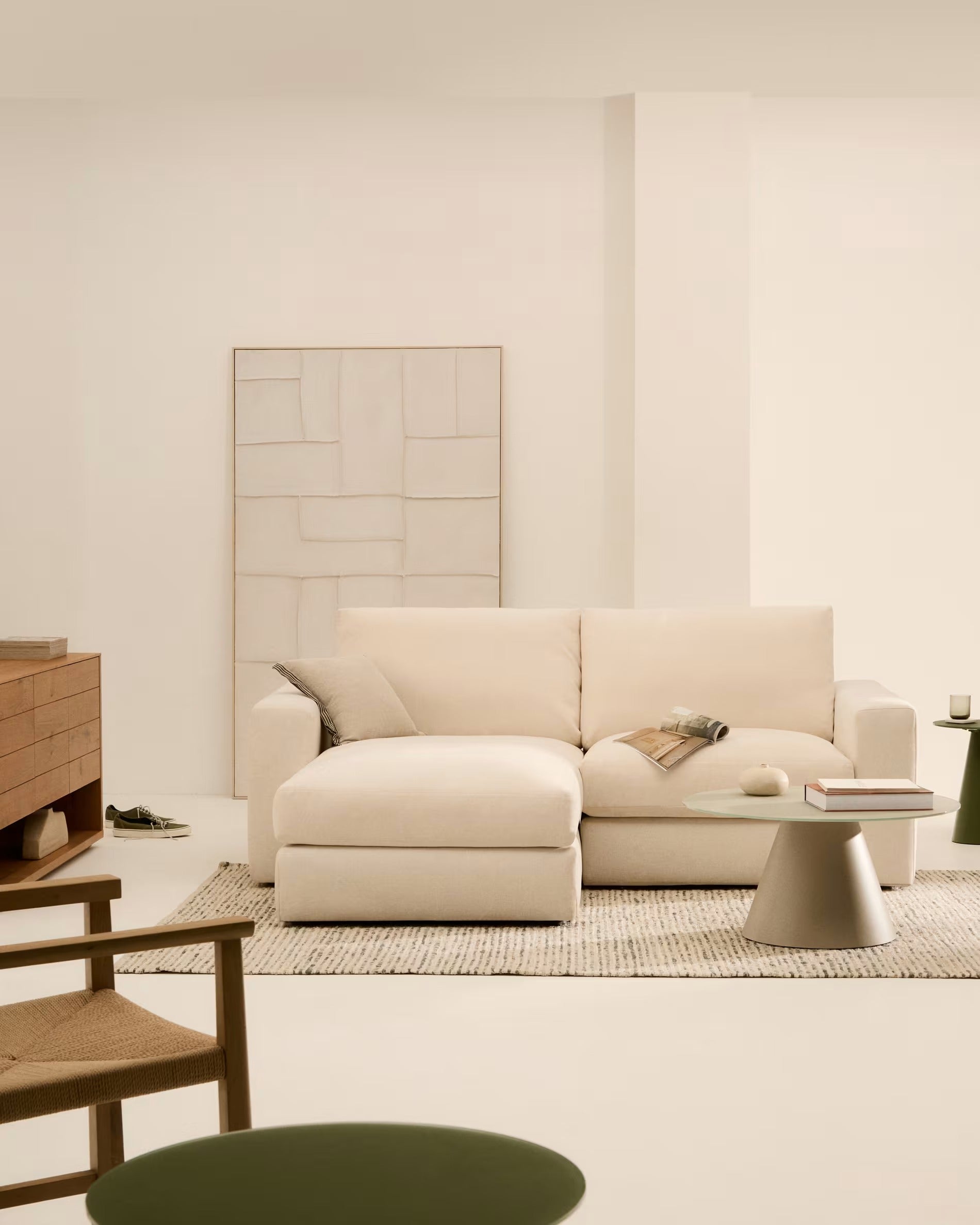 3-Sitzer-Ecksofa links ALEA ecru Chenille