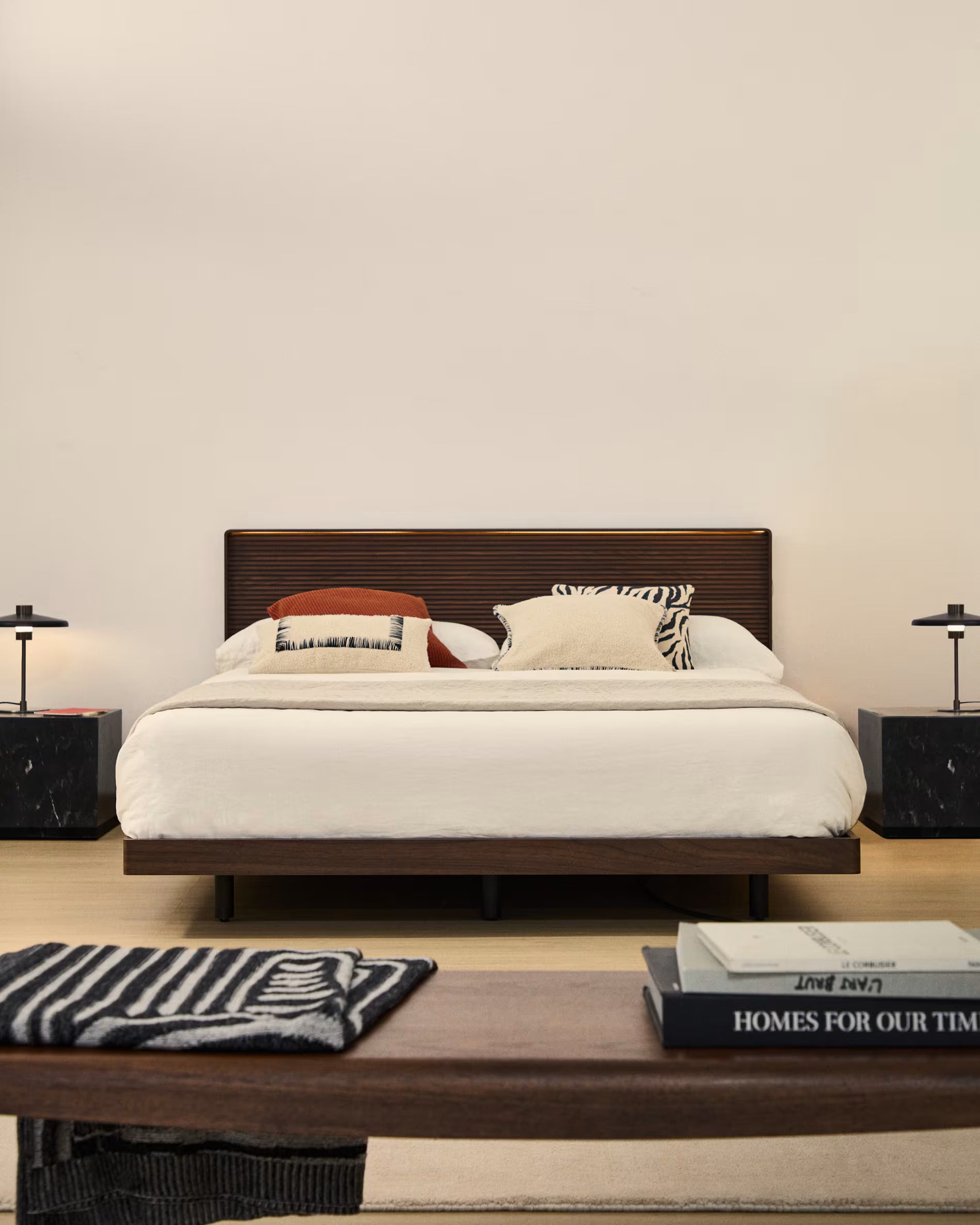 NORLEN bed dark brown walnut veneer