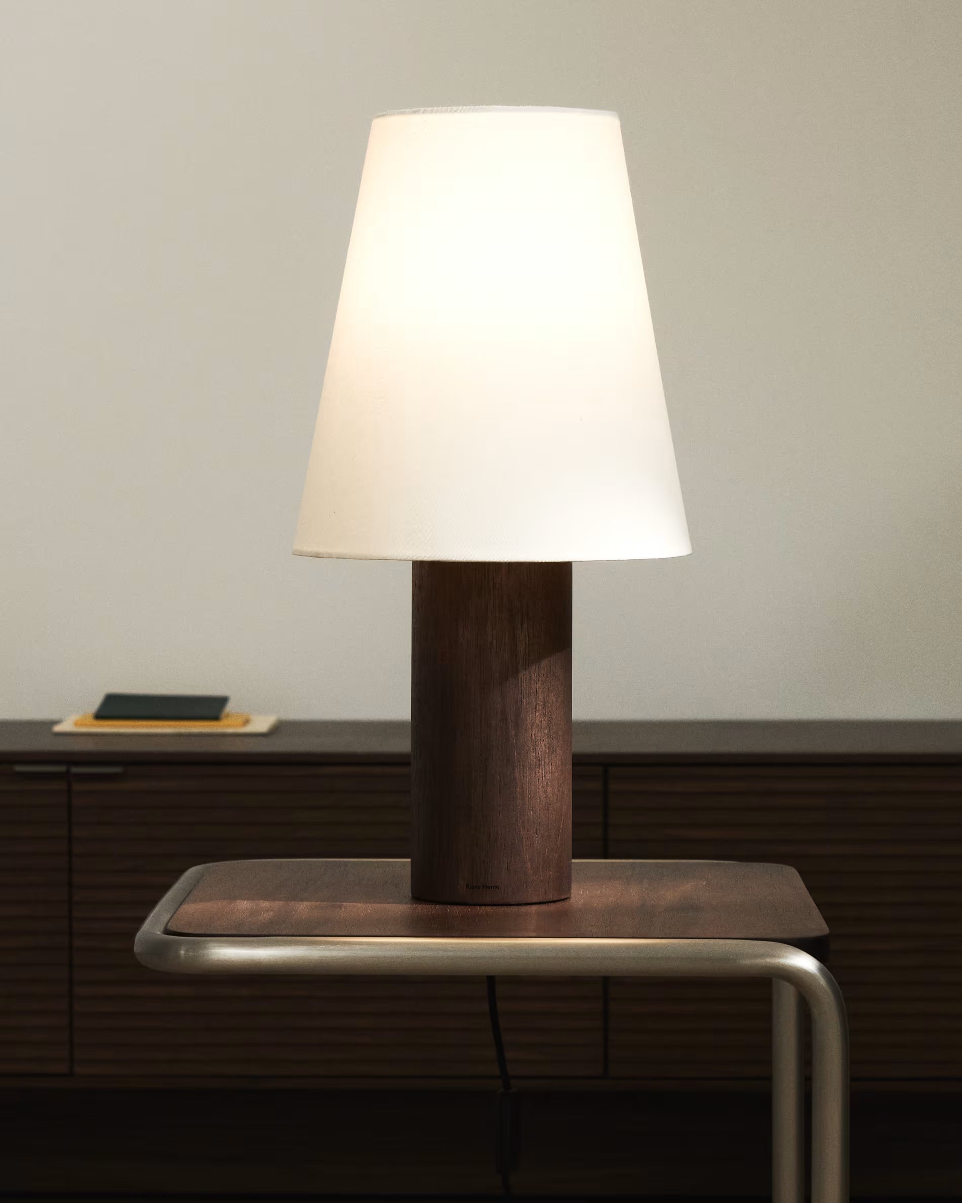 MARGA table lamp dark rubber wood with white shade