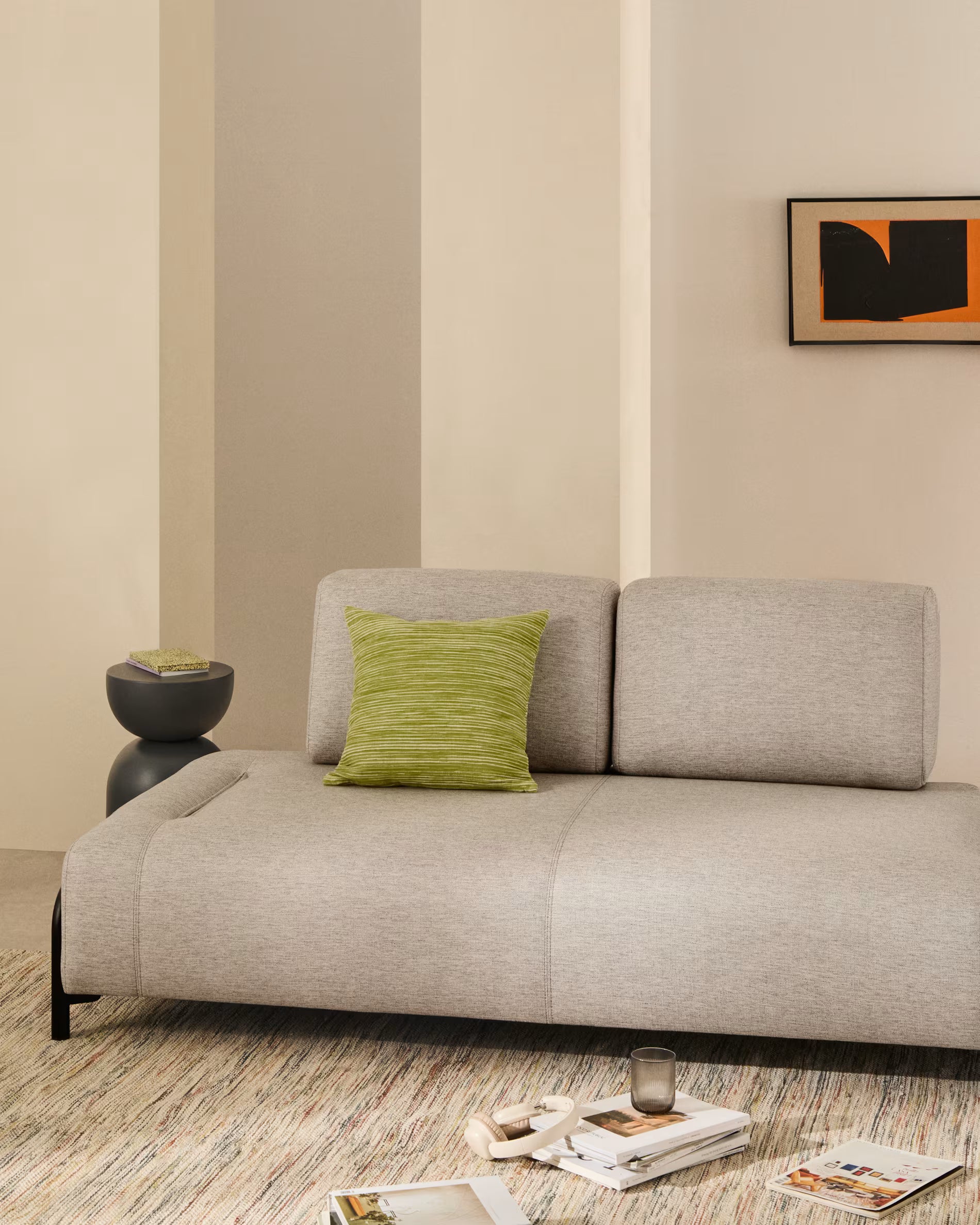 2-seater modular sofa COMPO gray-beige with black base