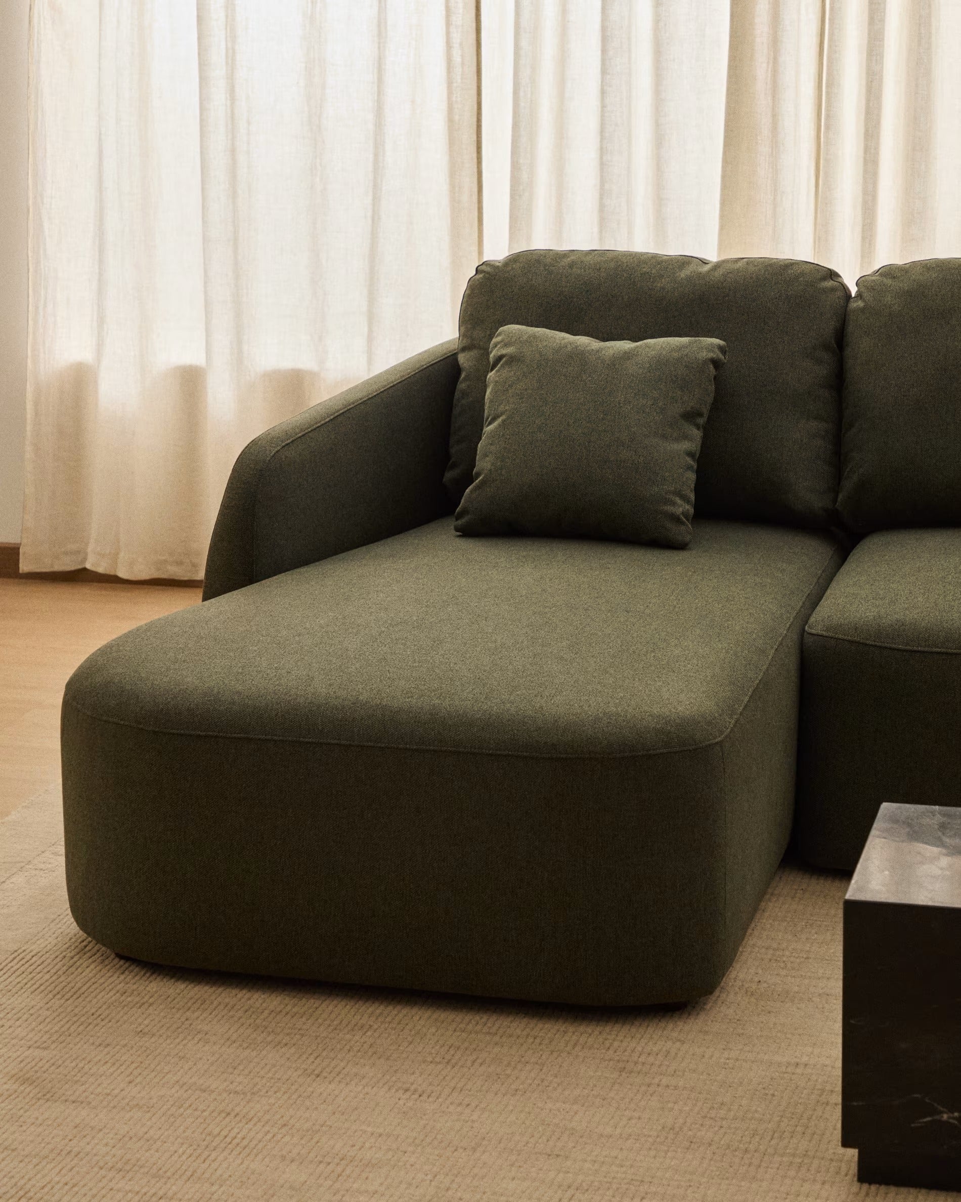 Links hoekbank voor 3 personen met slaapfunctie LAIRA donkergroen