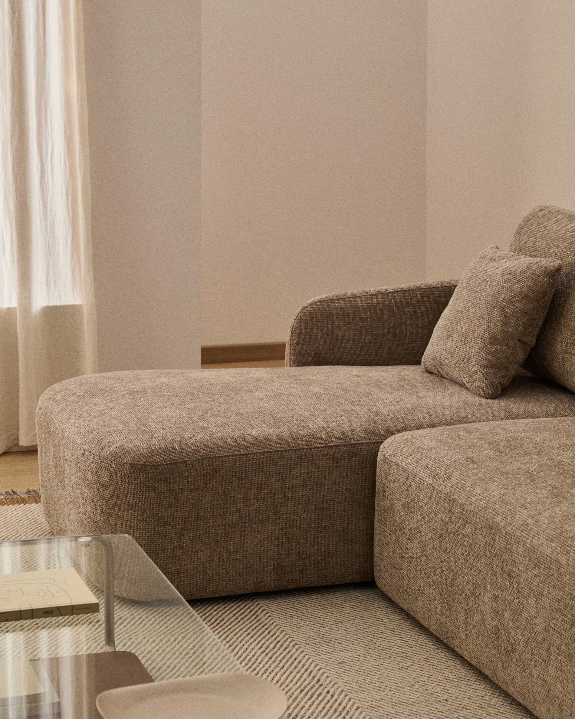 Links hoekbank voor 3 personen met slaapfunctie LAIRA taupe