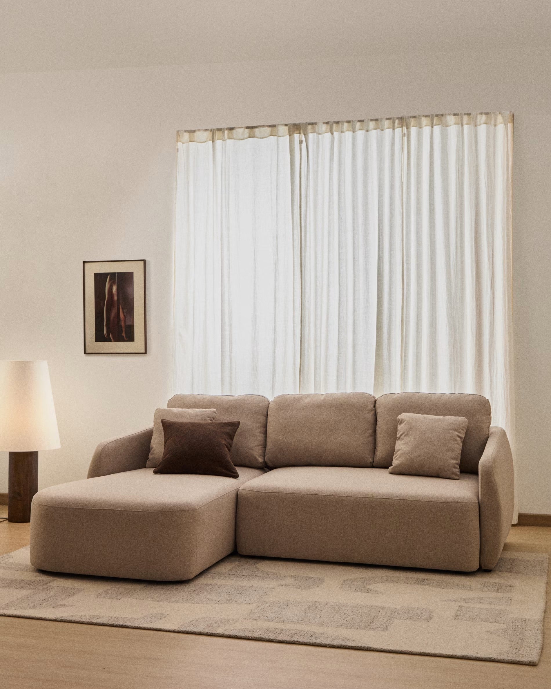 Left-sided 3-seater sofa bed LAIRA beige