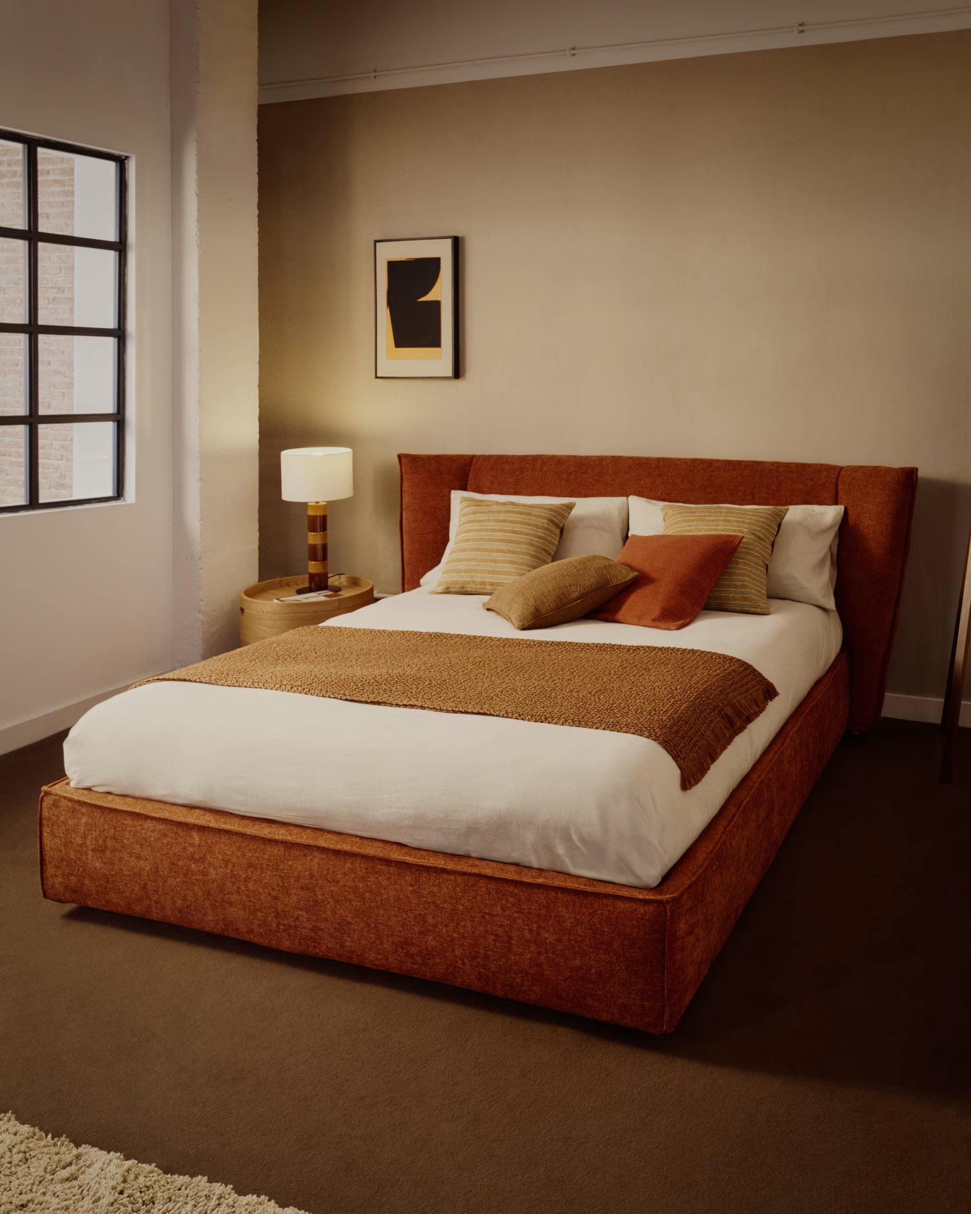 ARVIAN bed met opbergbox voor beddengoed, baksteen kleur szenil