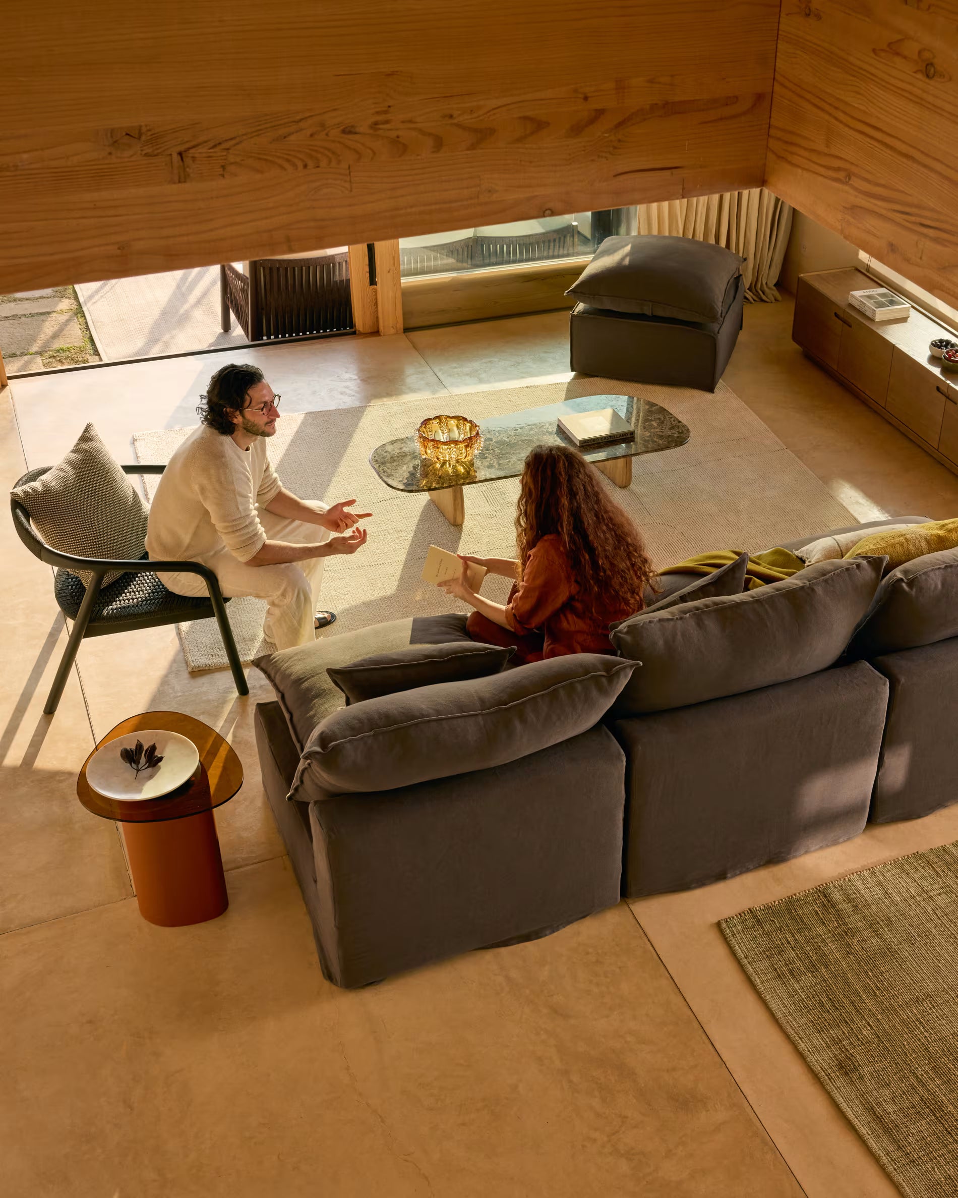 OLIR Side Table with Glass Top and Brown Base