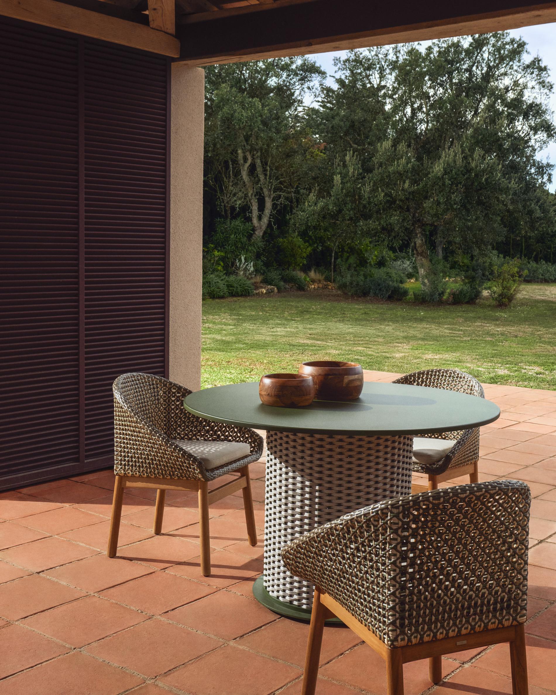 Gartenstuhl OLBIA aus synthetischem Rattan und Teakholz