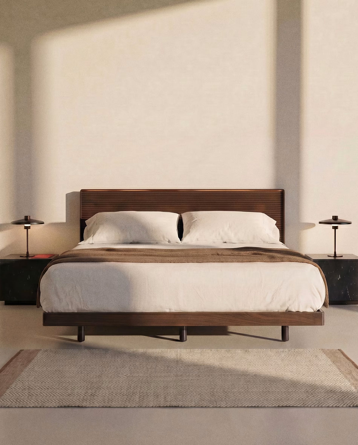 Bed NORLEN donkerbruin notenhoutfineer