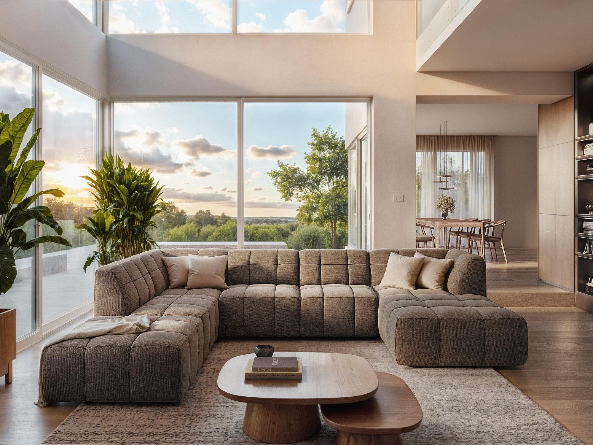 Modulaire panoramische fluwelen hoekbank ALOHA koninklijk blauw