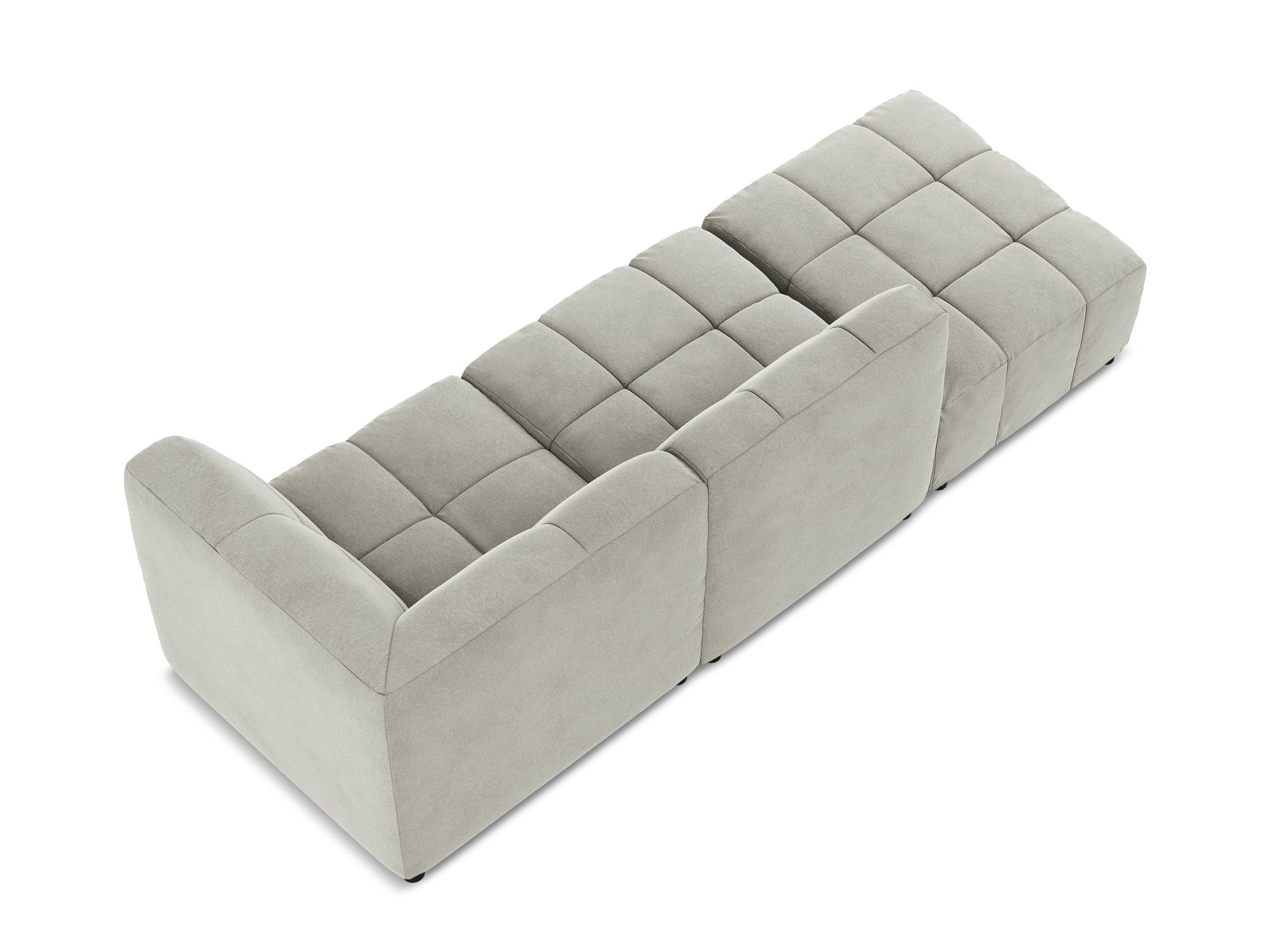 Modulaire fluwelen bank rechts open 3-zits ALOHA lichtgrijs