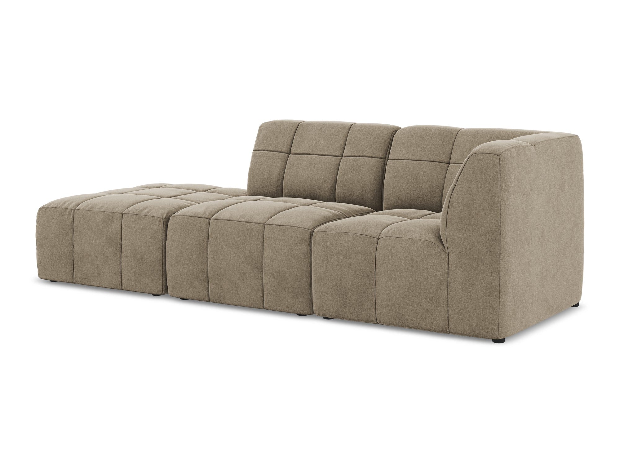 Beige Right-Open Velvet Modular Sofa for 3 People ALOHA