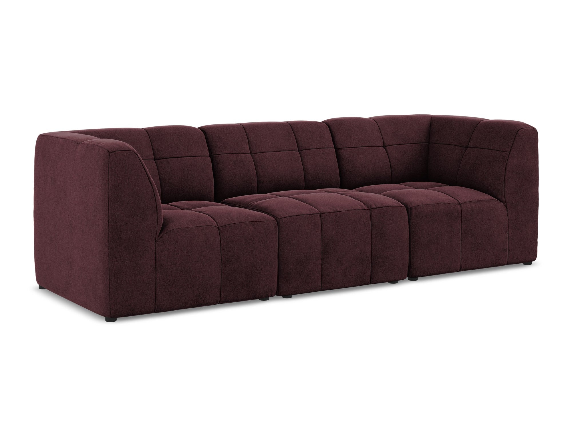 Burgundy Velvet Modular Sofa for 3 People ALOHA