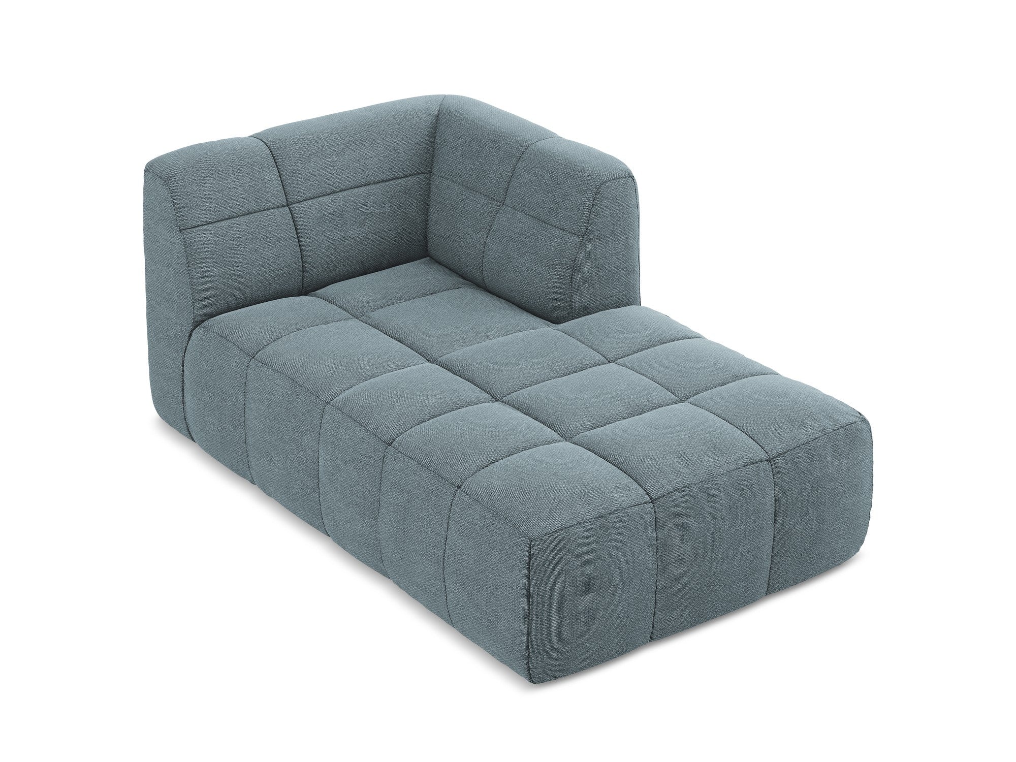 Right-facing ALOHA chaise lounge in blue denim boucle