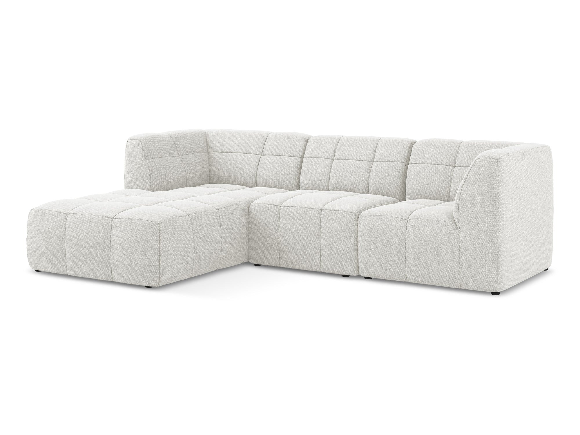 Modularer, linksseitiger 3-Sitzer ALOHA in weißem Boucle