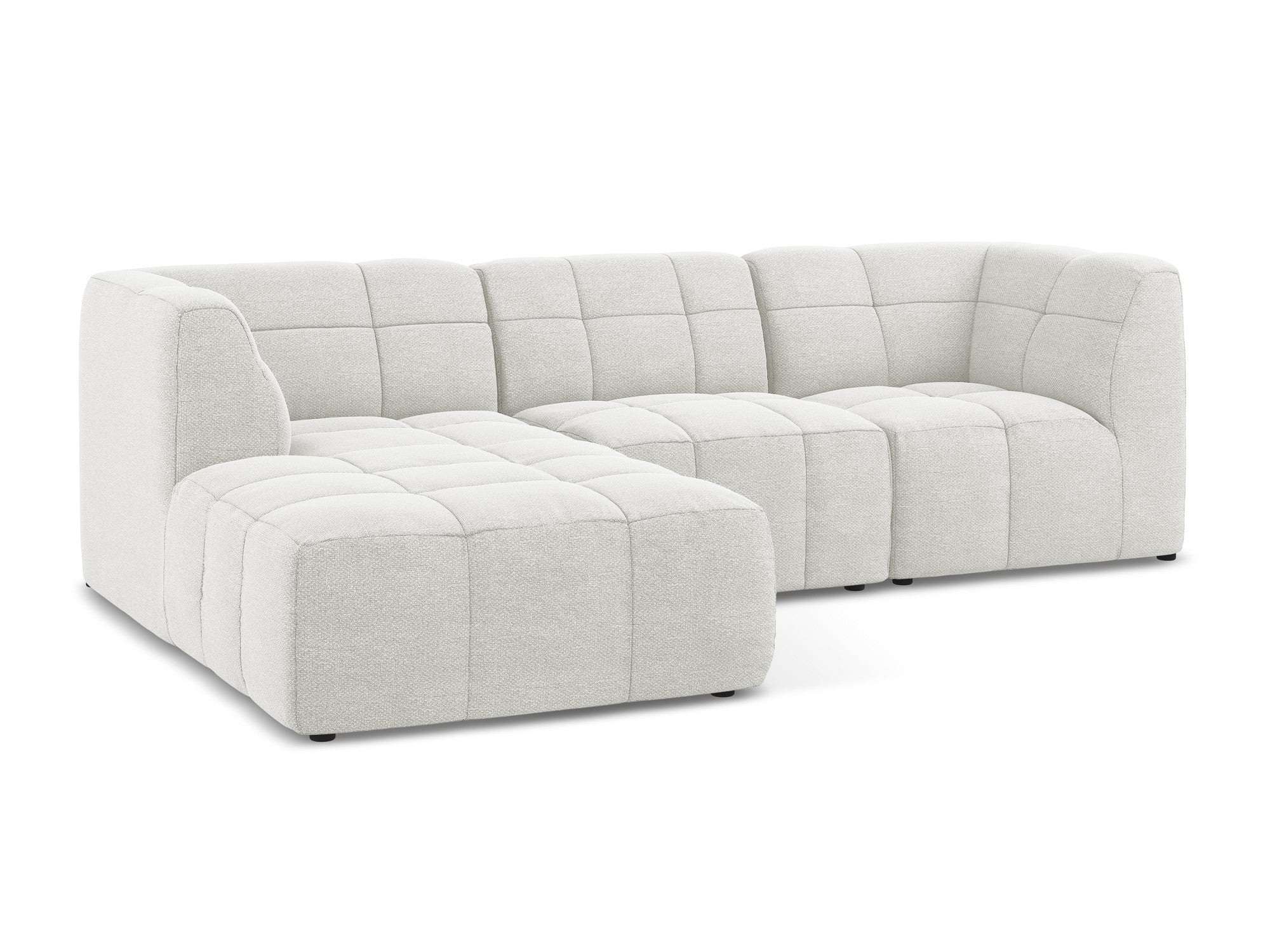 Modularer, linksseitiger 3-Sitzer ALOHA in weißem Boucle