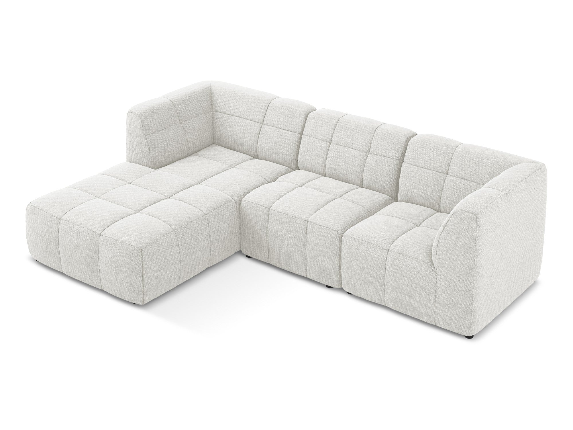 Modularer, linksseitiger 3-Sitzer ALOHA in weißem Boucle