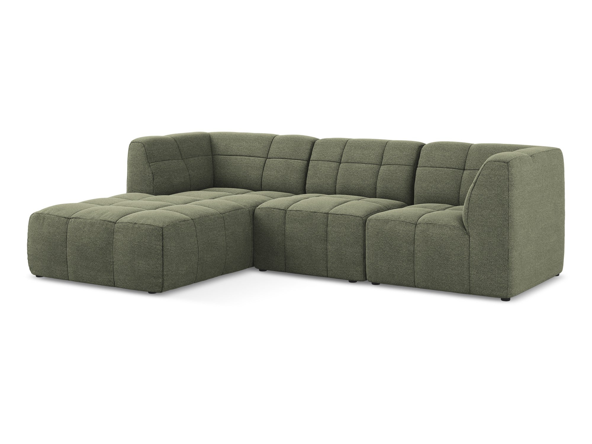 Modulaire hoekbank links 3-zits ALOHA olijfgroene boucle