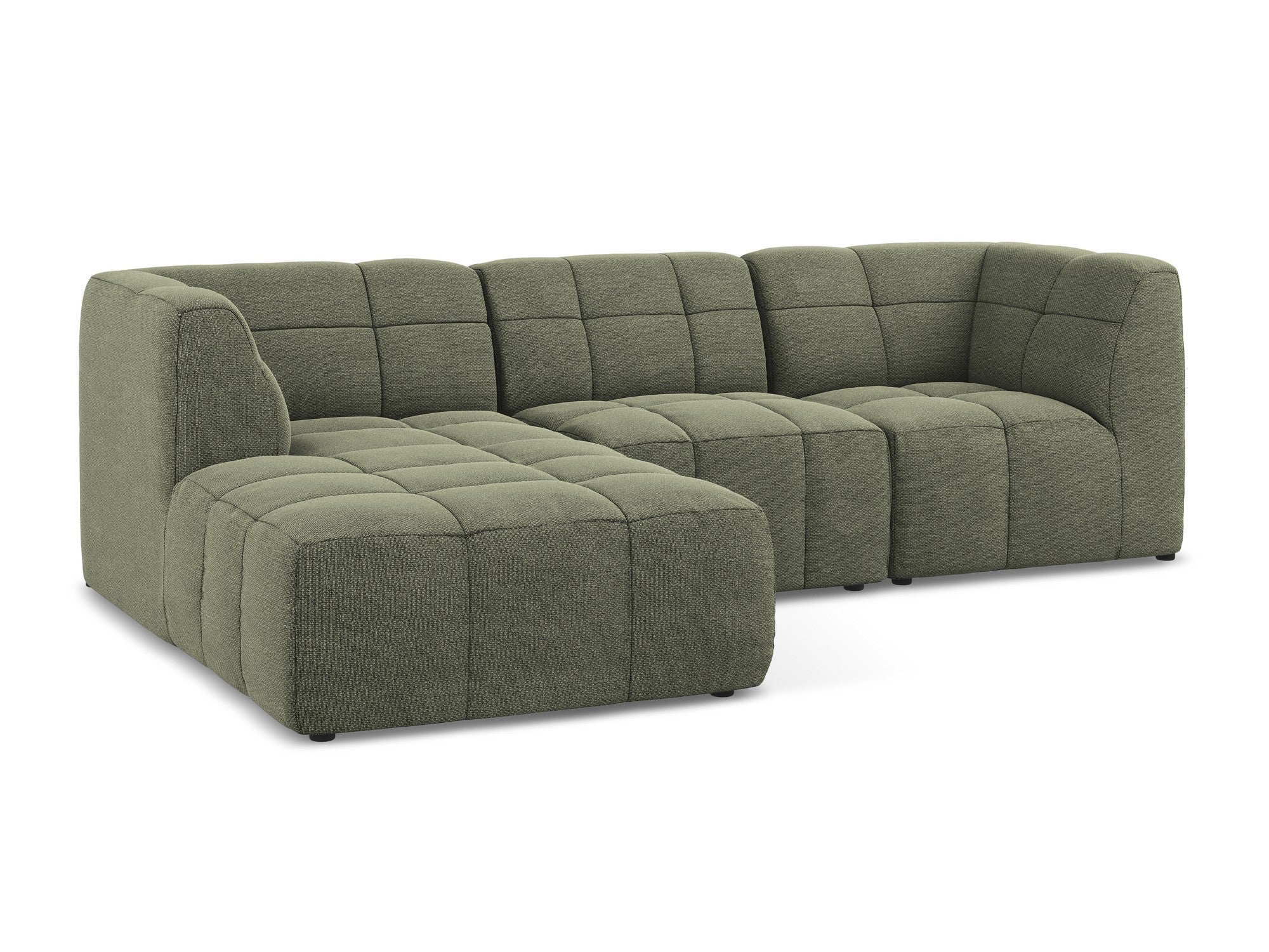 Modulaire hoekbank links 3-zits ALOHA olijfgroene boucle