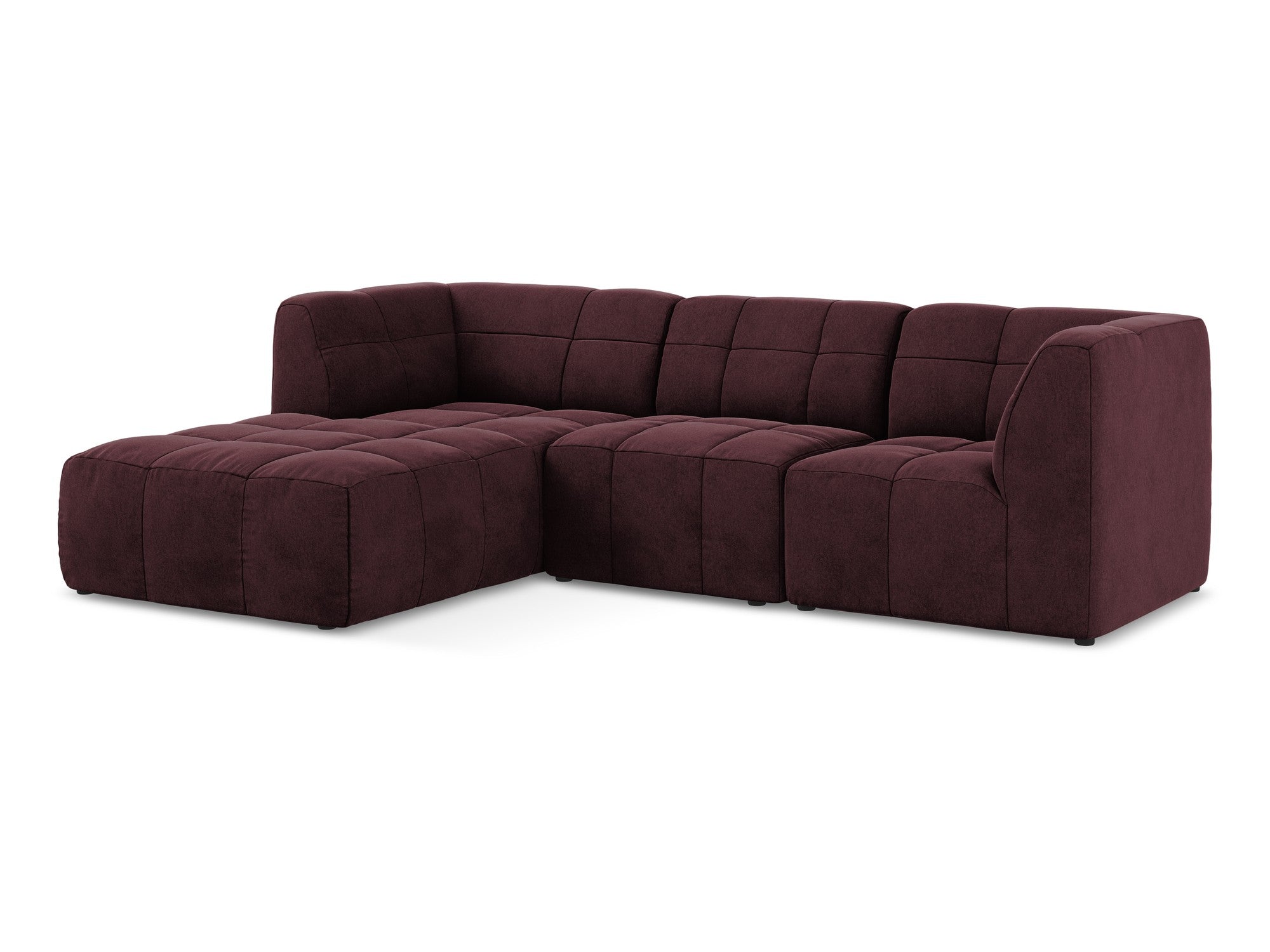 Modularer Samt-Ecksofa linksseitig für 3 Personen ALOHA burgunderrot