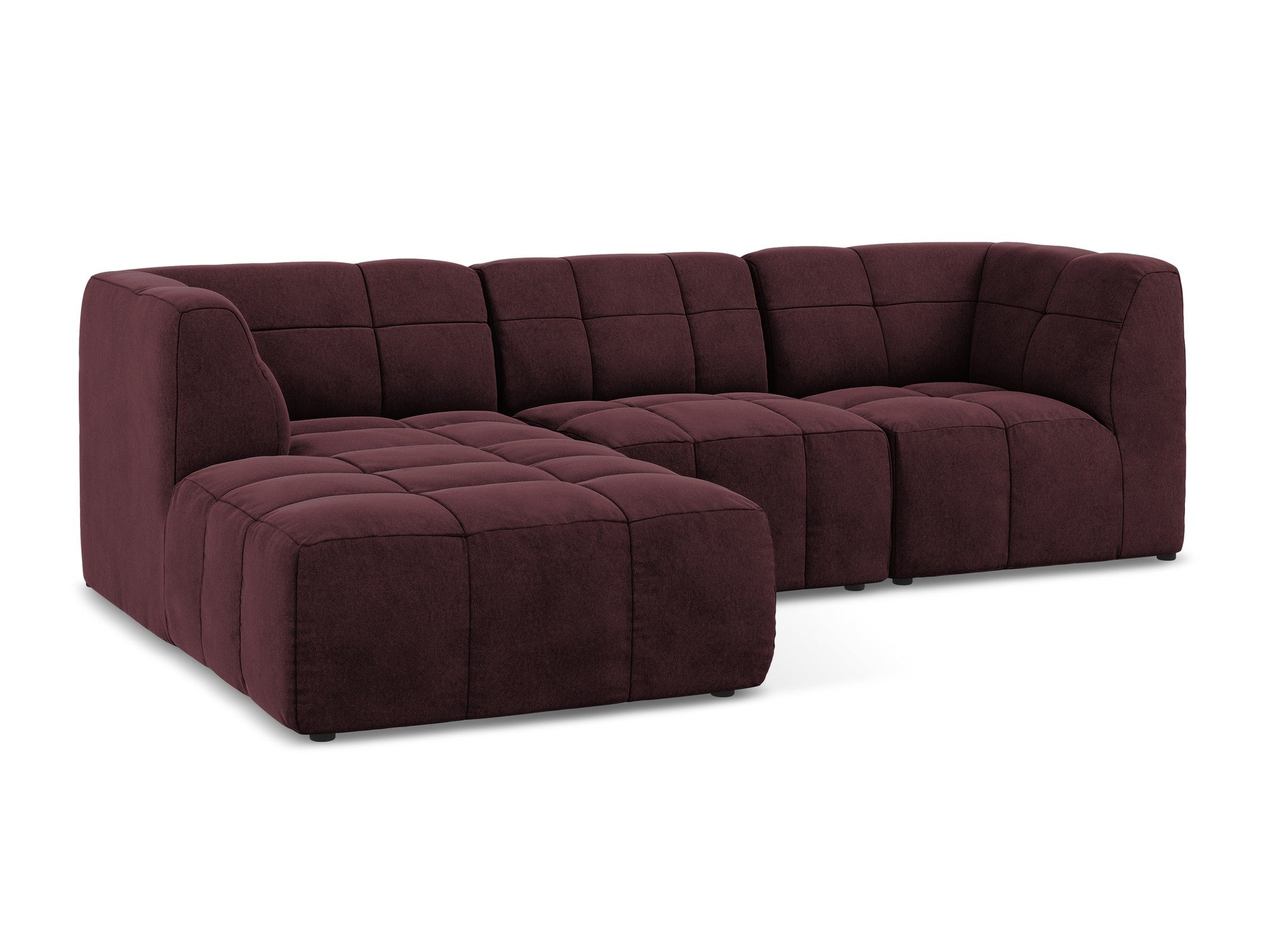 Modularer Samt-Ecksofa linksseitig für 3 Personen ALOHA burgunderrot