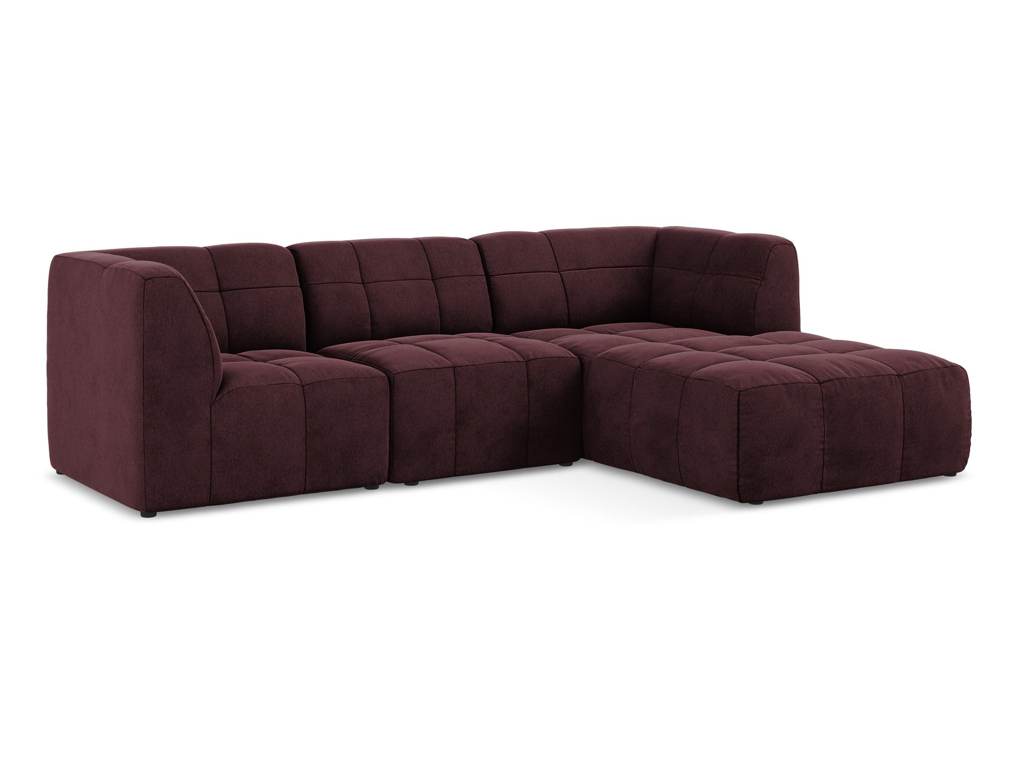 Modularer Samt-Ecksofa rechtsseitig 3-sitzig ALOHA burgunderrot