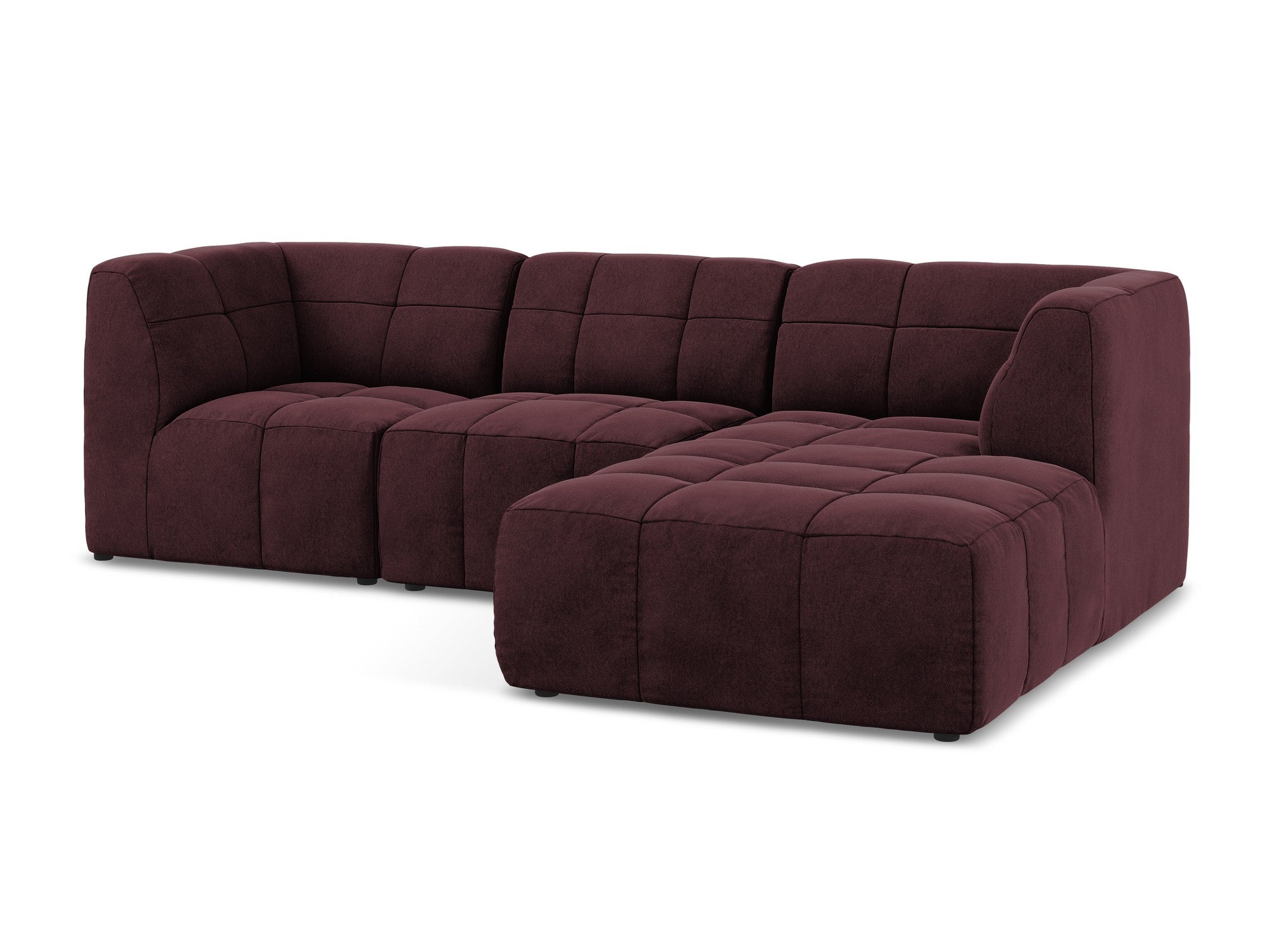 Modularer Samt-Ecksofa rechtsseitig 3-sitzig ALOHA burgunderrot