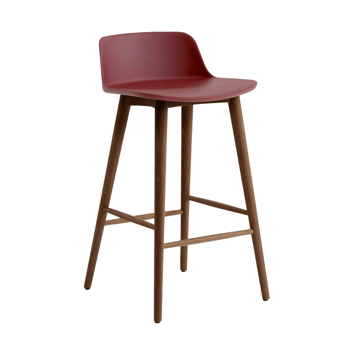 Hocker RELY roodbruin met een notenhouten basis