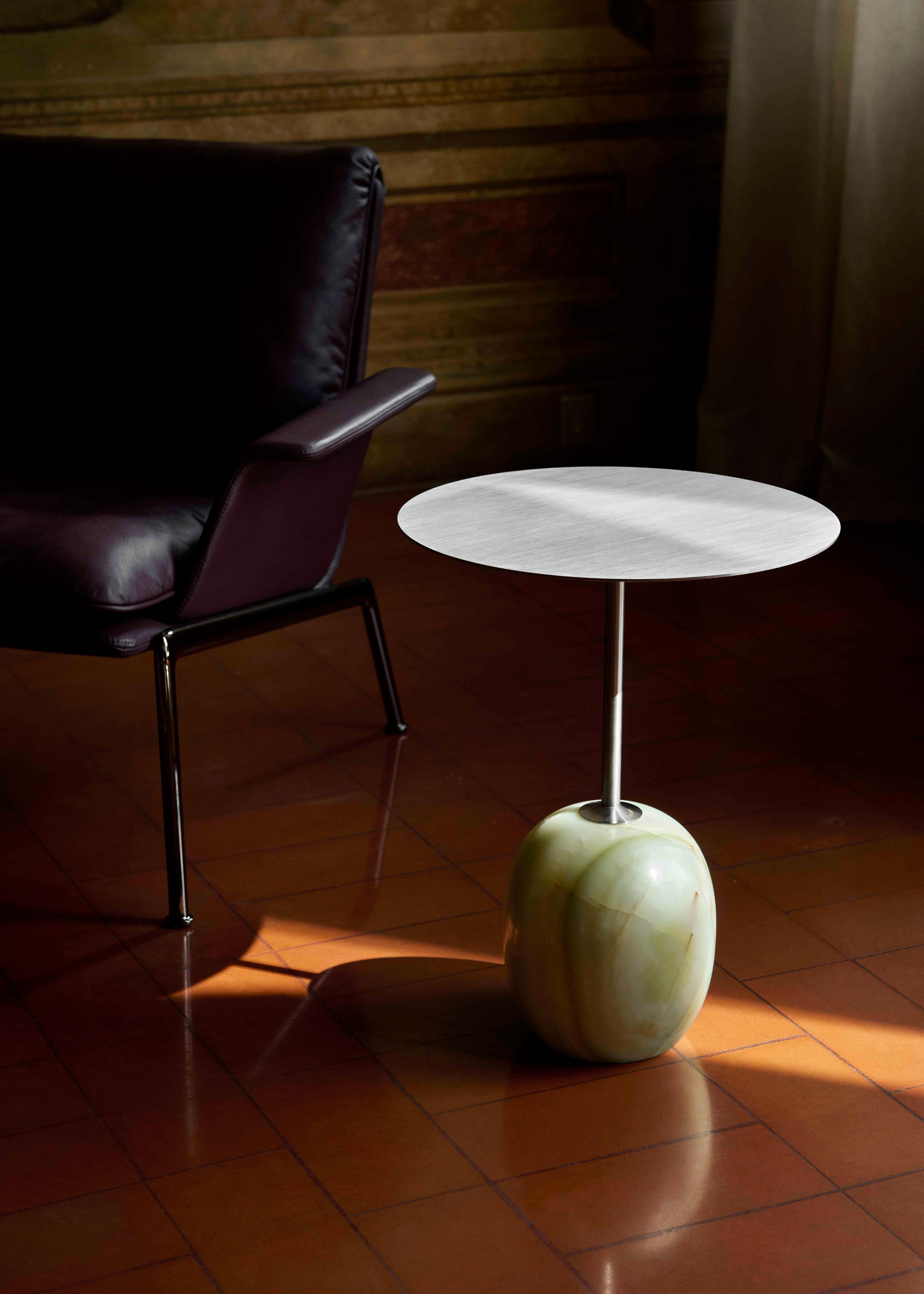 Bijzettafel LATO crème blad met beige marmeren basis