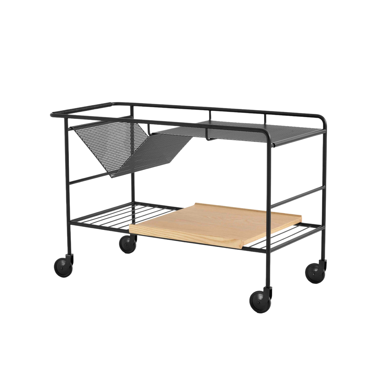 Wagen ALIMA NDS1 mat zwart met gelakt eikenhout