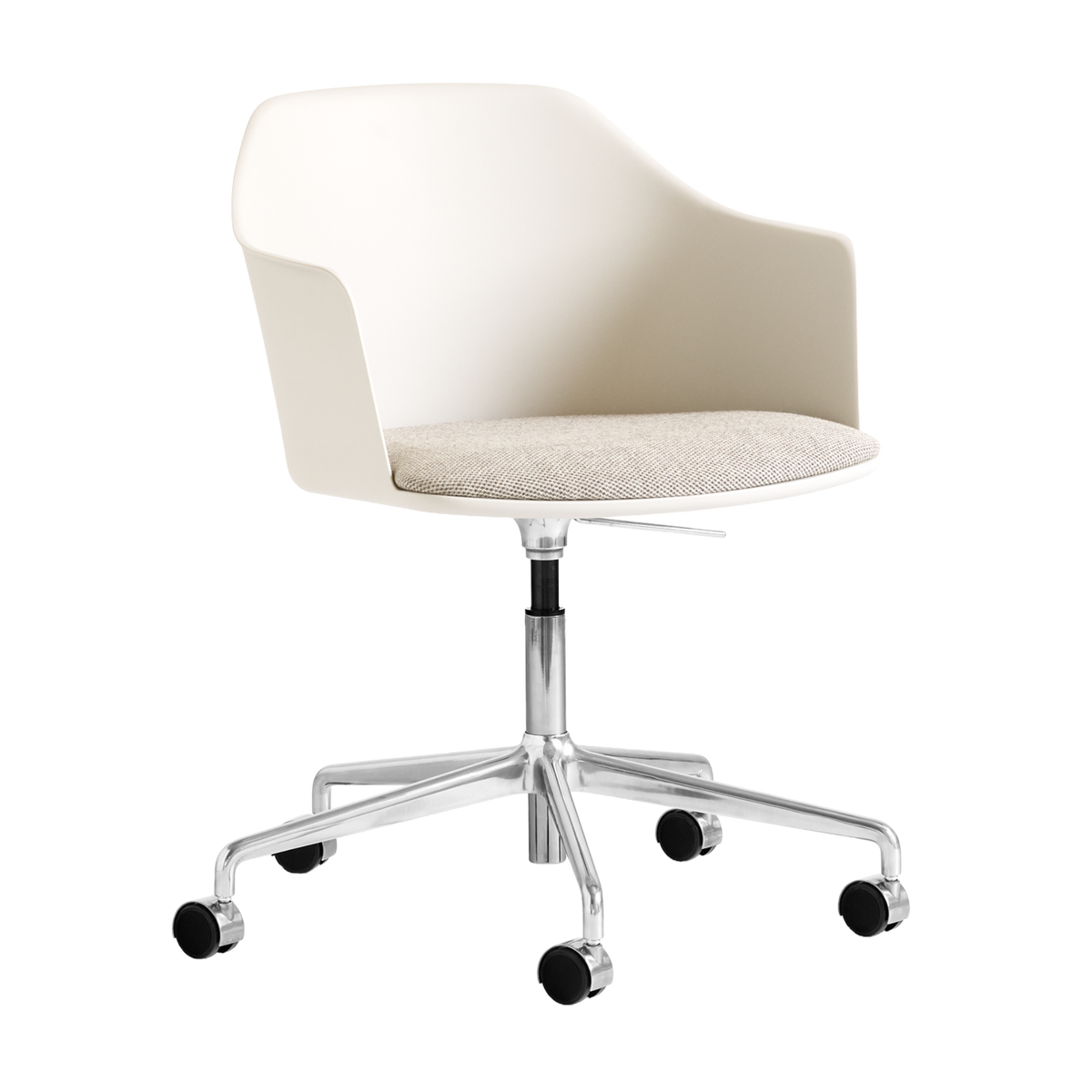 Bureau stoel RELY HW54 gebroken wit met gestofferde zitting en aluminium basis