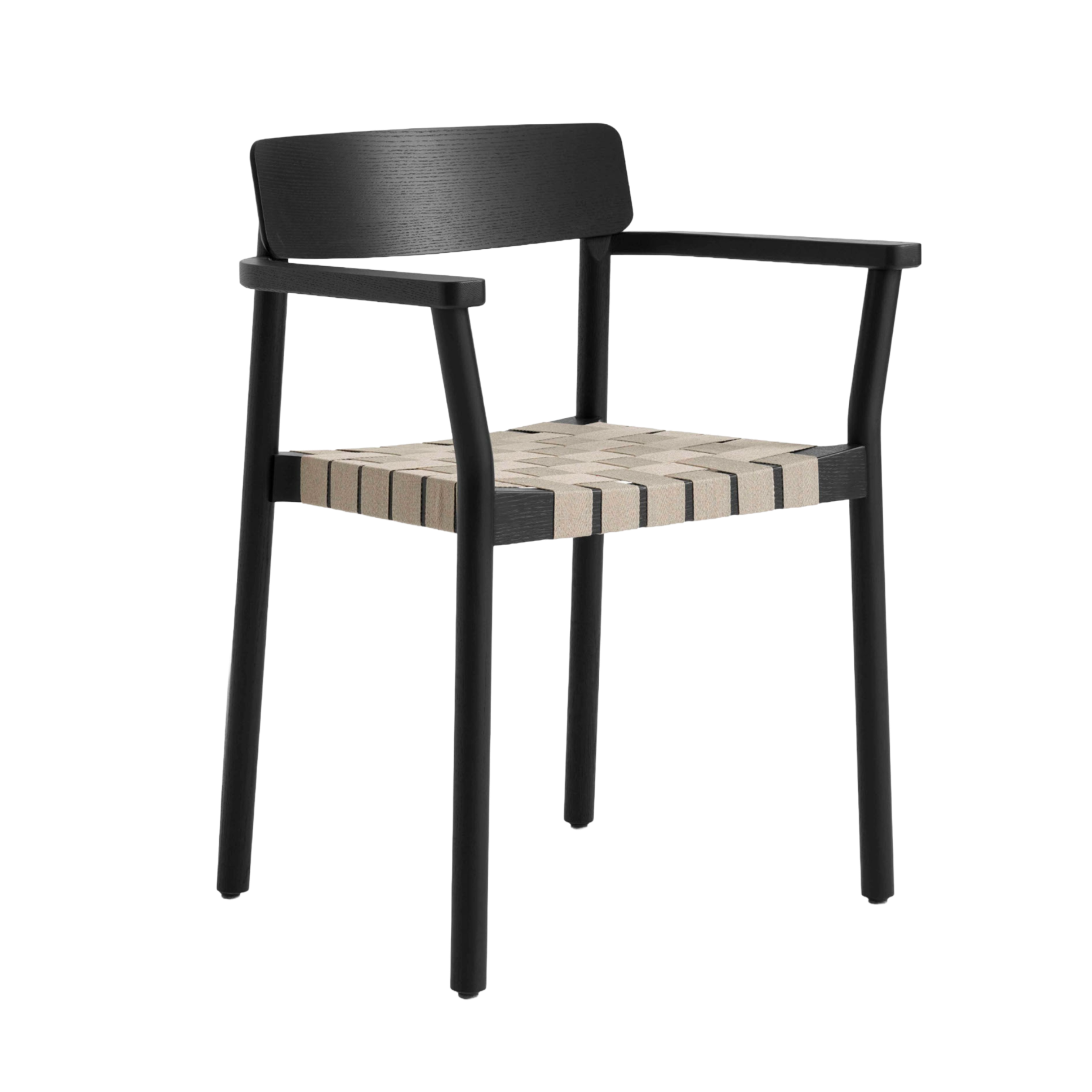 Stoel met armleuningen BETTY TK9 beige geweven zitting met zwart gelakt essenhout