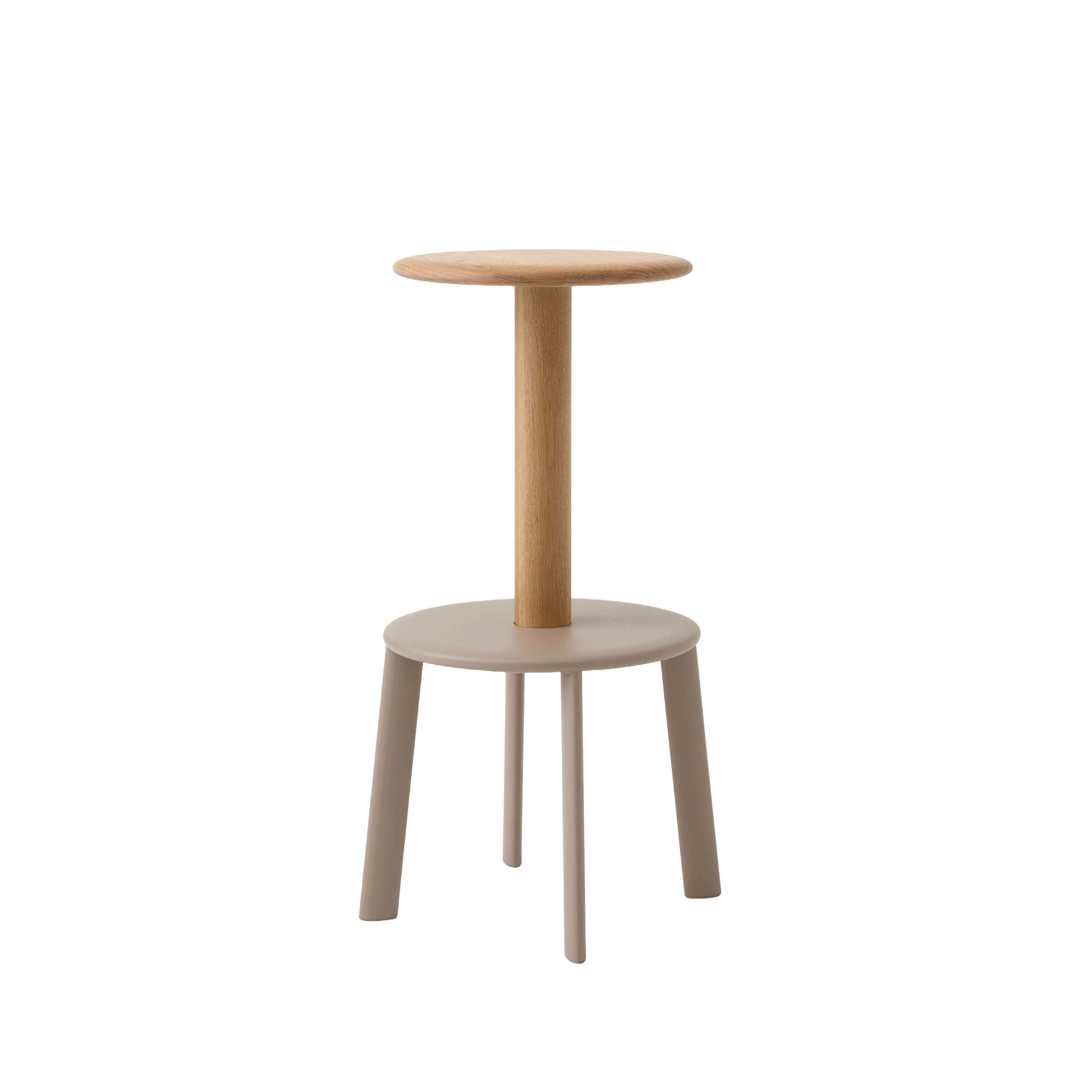 Hocker MASSIF gelakt eiken met een beige stalen basis