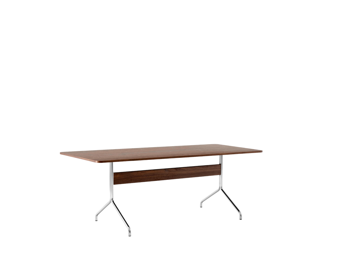 Gecoate PAVILION notenhouten tafel met een verchroomde basis