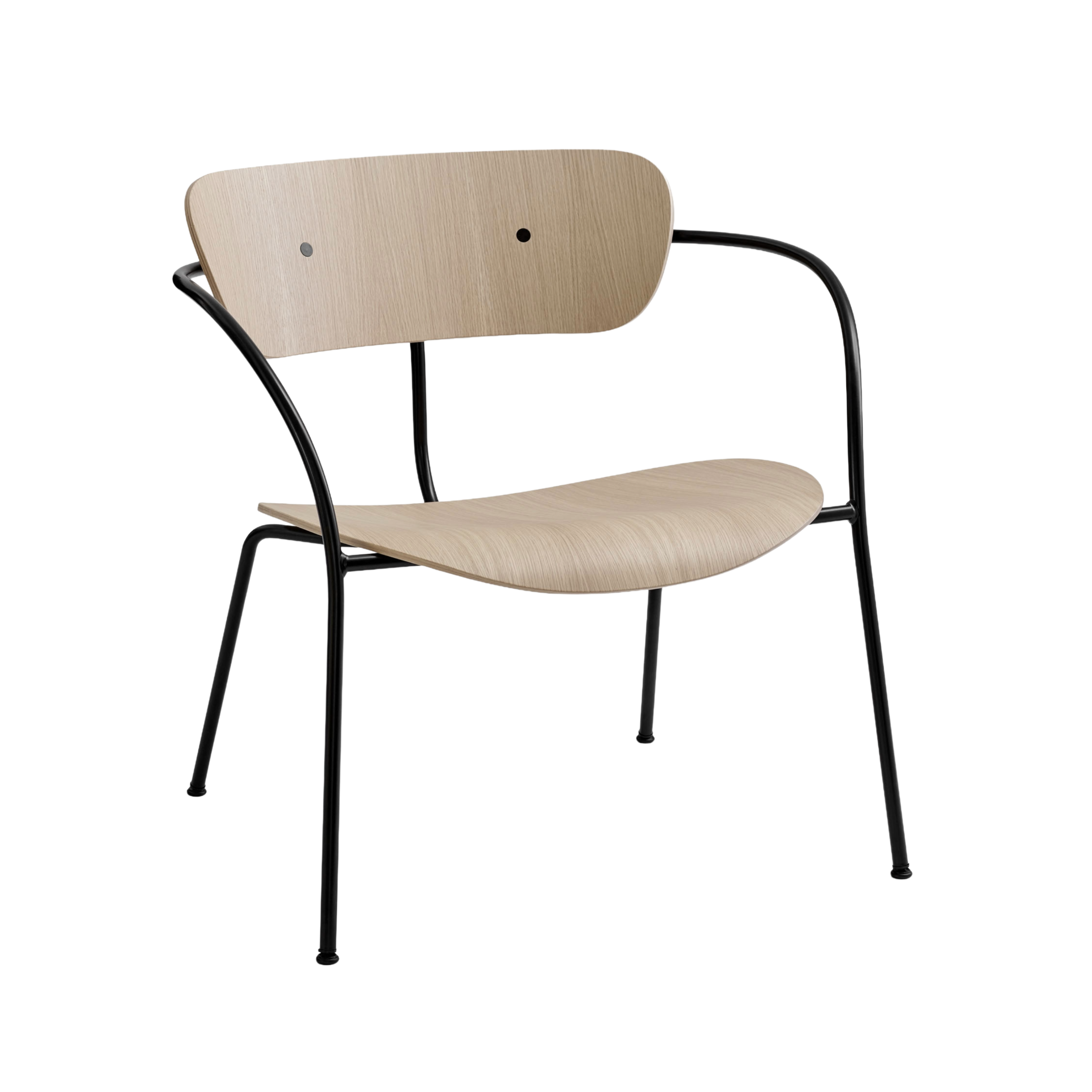 PAVILION AV5 fauteuil met armleuningen, gelakt eikenhout met een zwarte basis