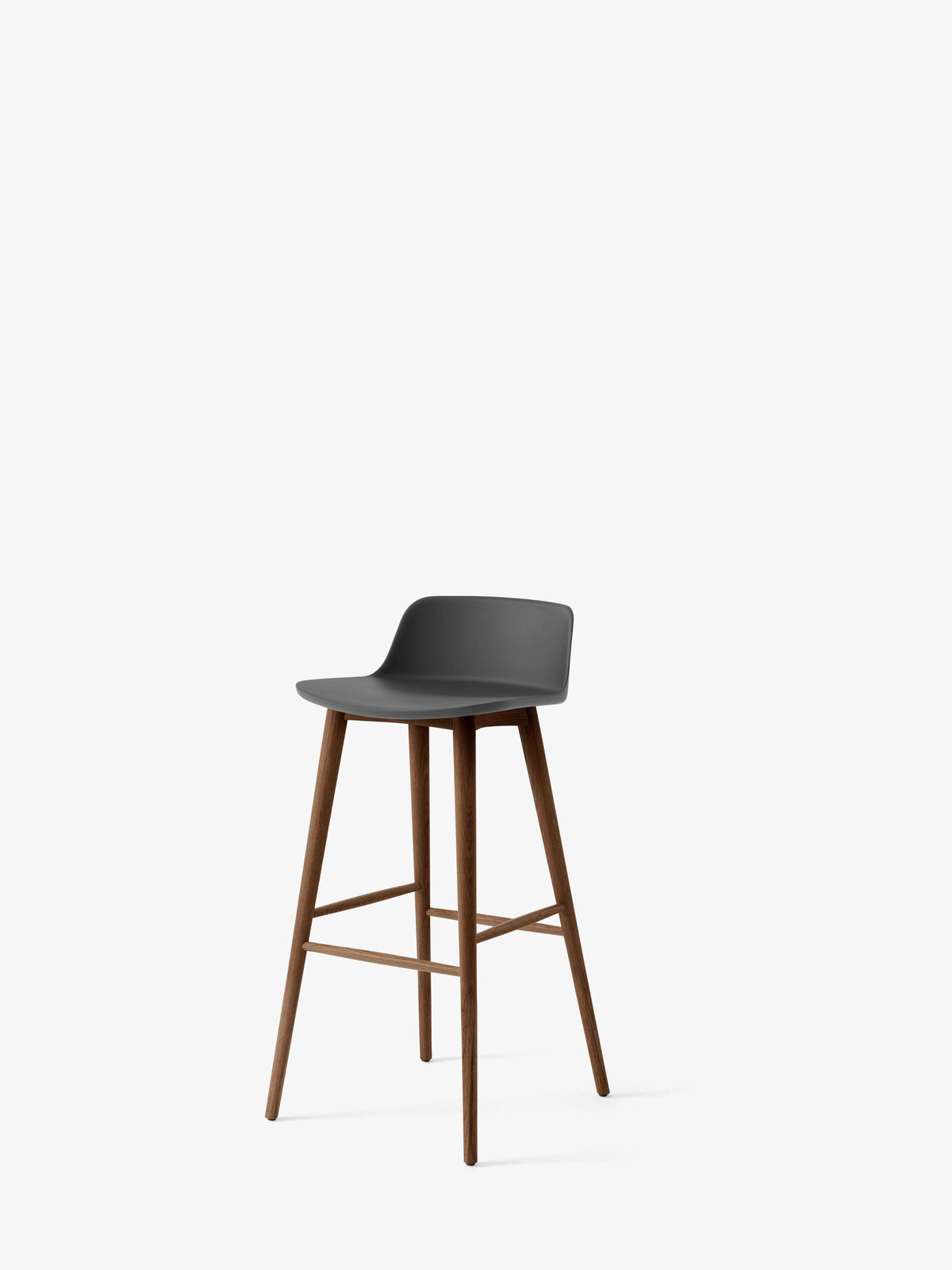 Hocker RELY grafietkleurig met een notenhouten basis