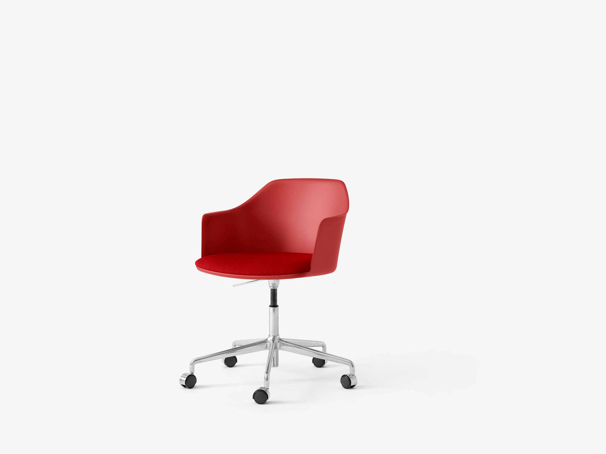 Bureau stoel RELY HW54 rood met een gestofferde zitting en een aluminium basis