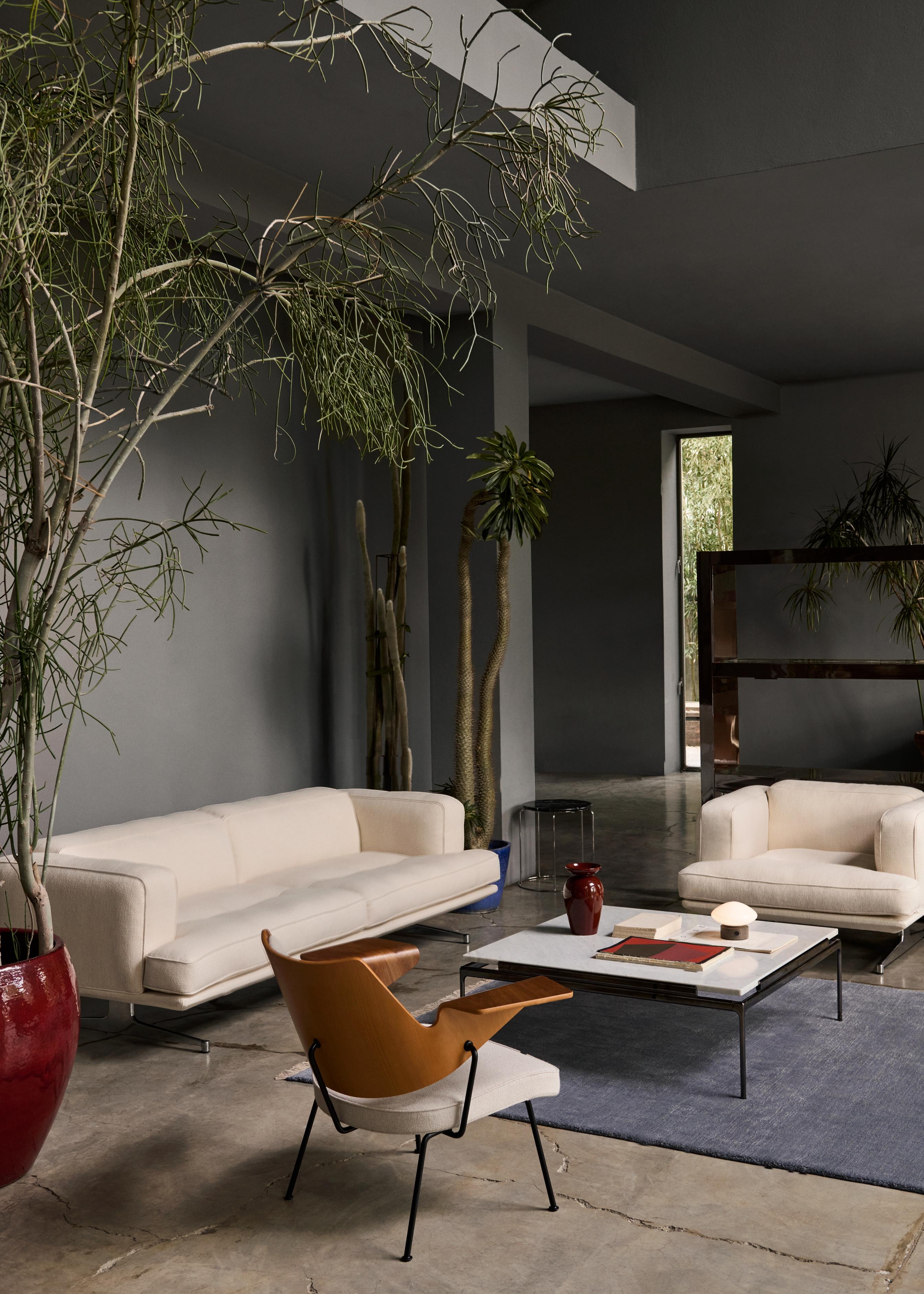 Vierkante salontafel SETT LN13 met rookglas blad en verchroomde basis